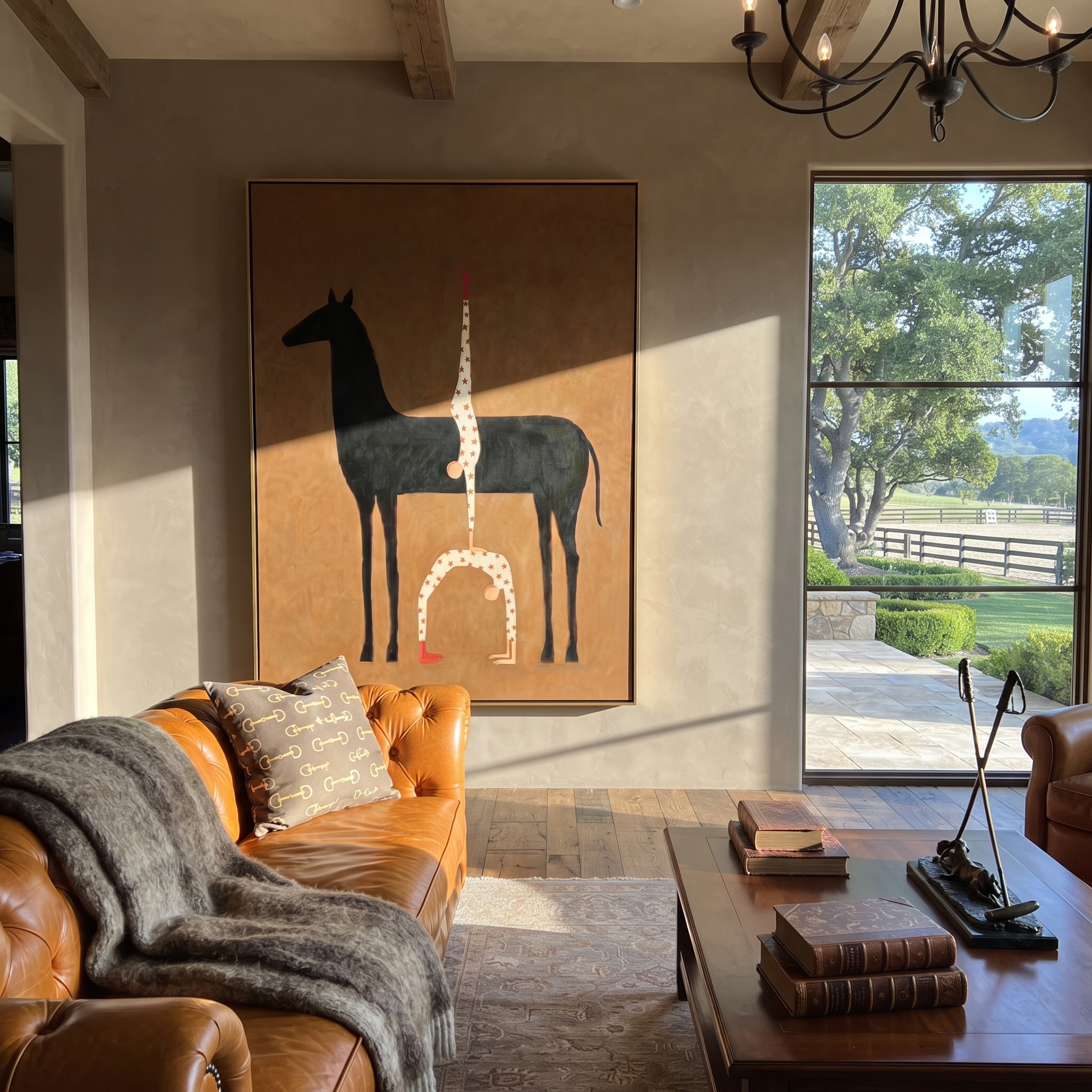 Inverted Stars Meet Horse displayed in a collected contemporary interior