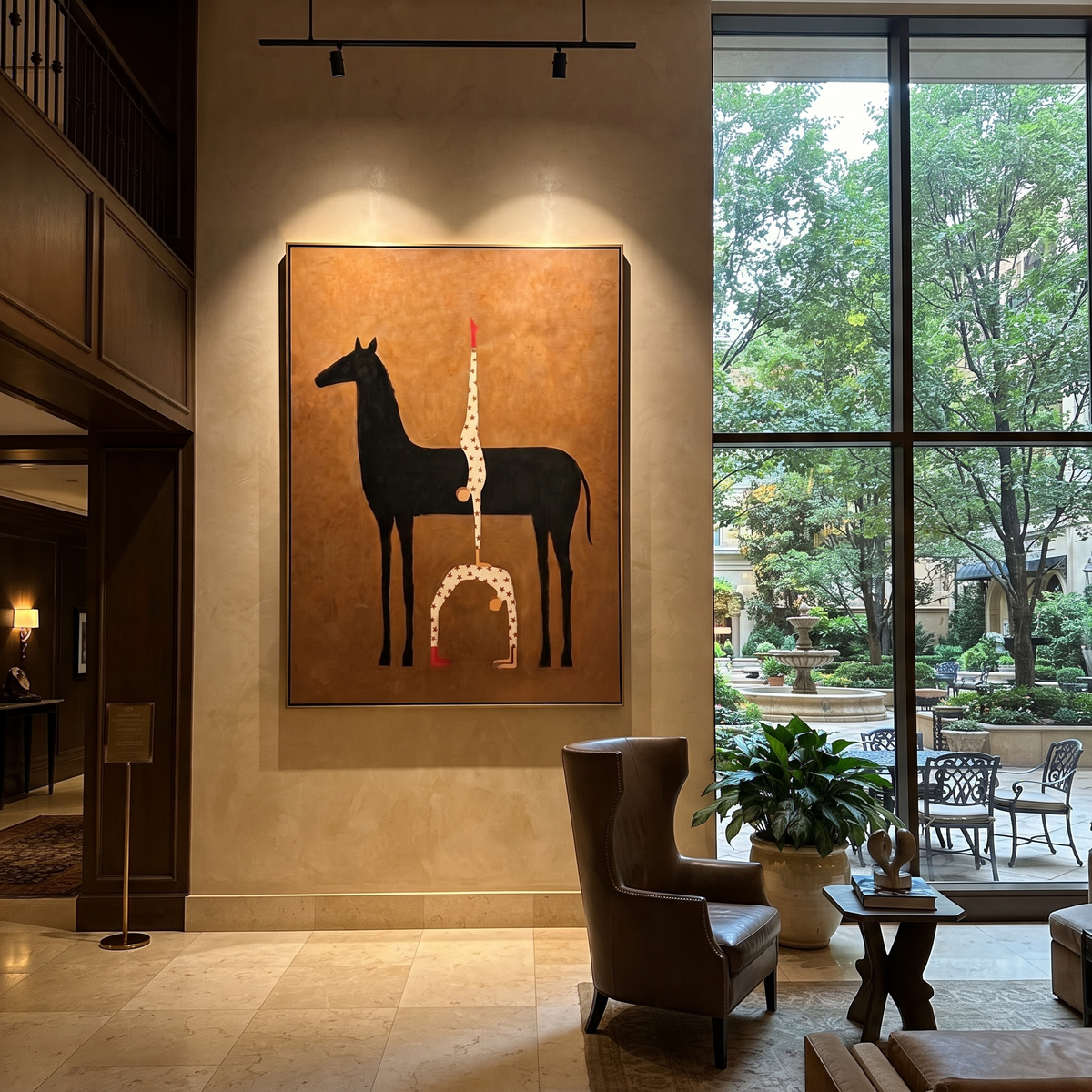 Inverted Stars Meet Horse presented as a colorful interior focal point