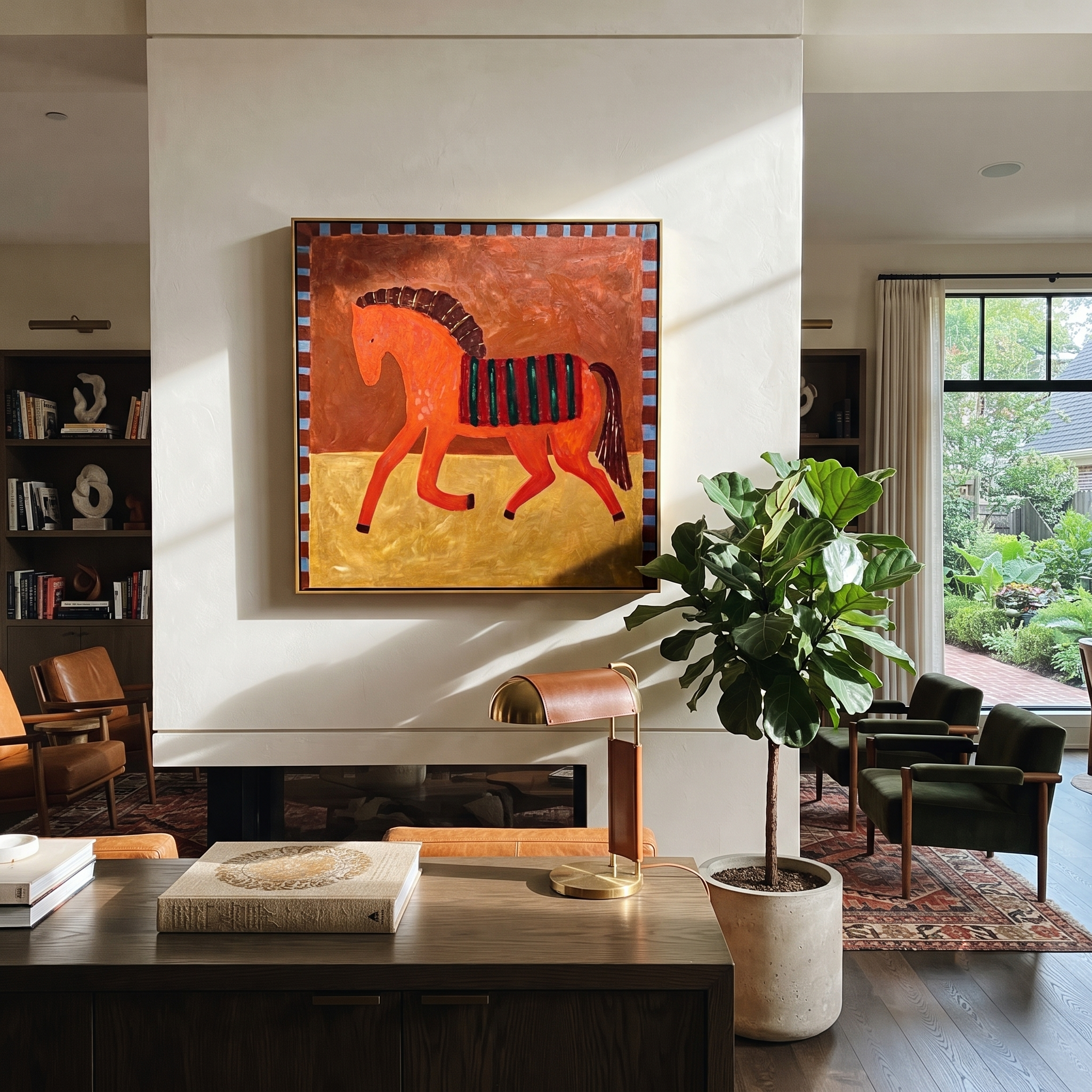 Coral Horse Walks Gold styled with warm modern furnishings