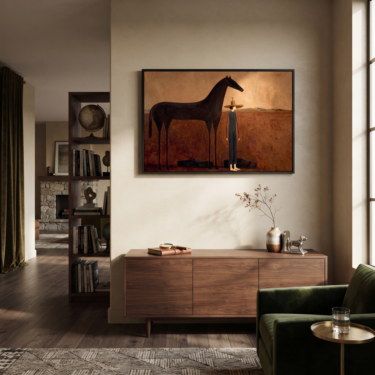Tall Horse Guards Rest styled with wood, linen, and modern decor