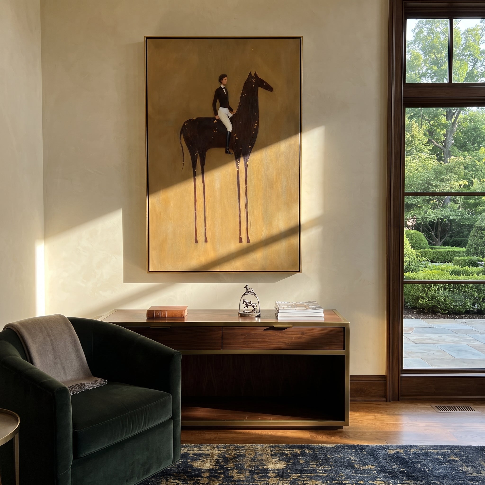 White Breeches Ride Dapples displayed in a layered residential setting