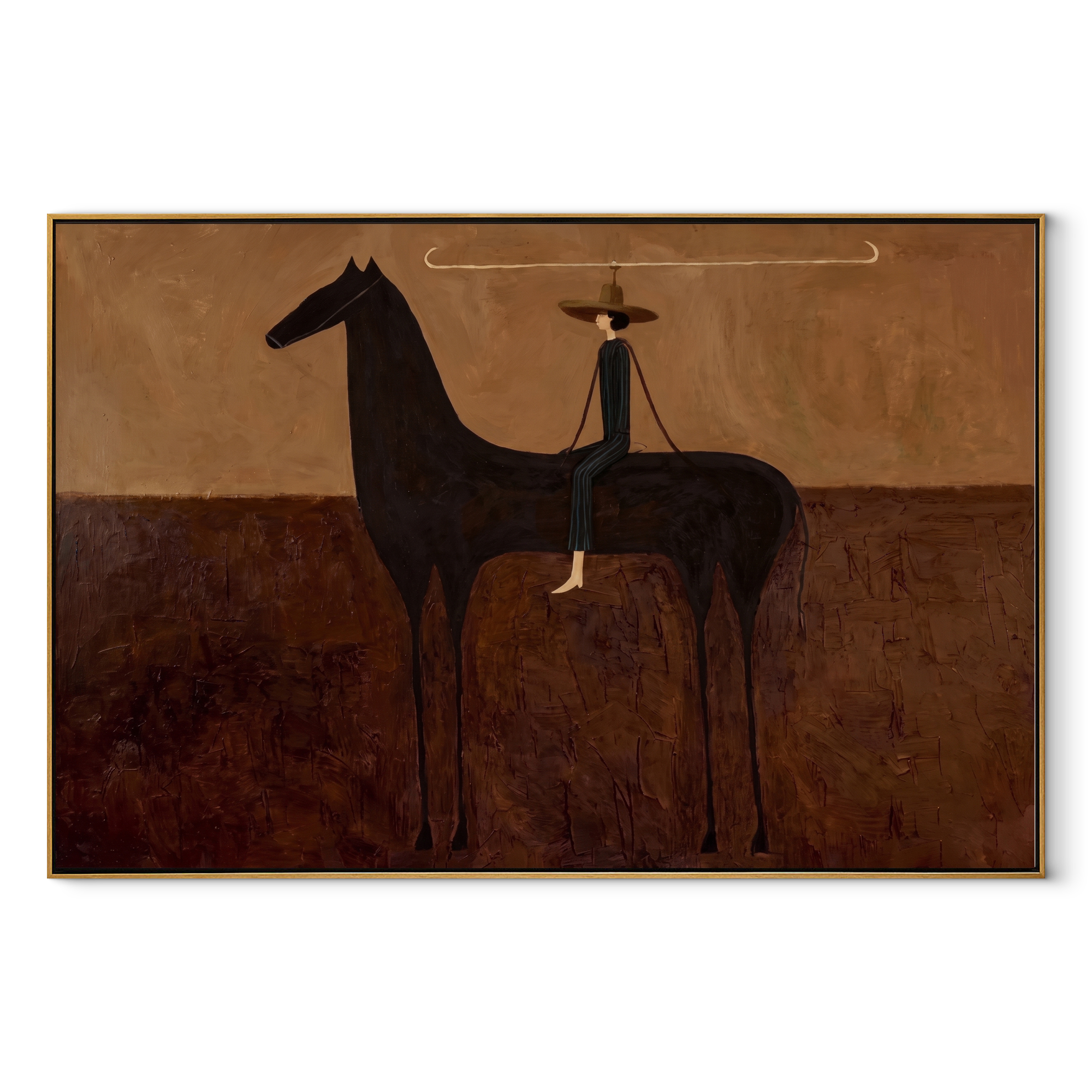Wide Brim Measures Distance equestrian horse painting, horizontal canvas artwork