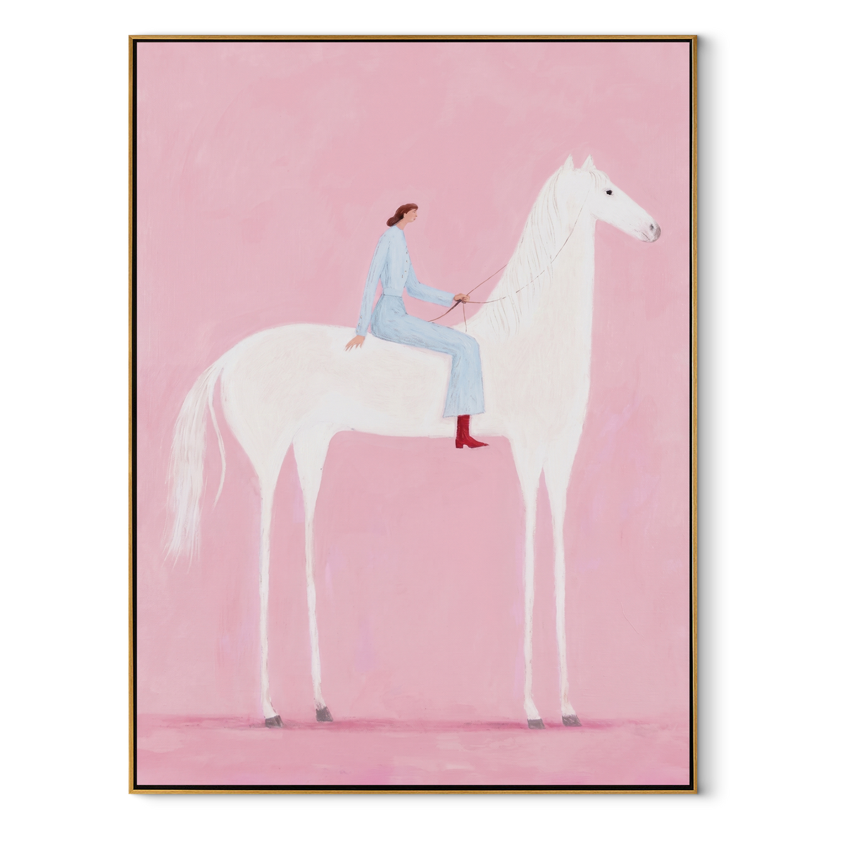 Pink Air Carries Ivory equestrian horse painting, vertical canvas artwork