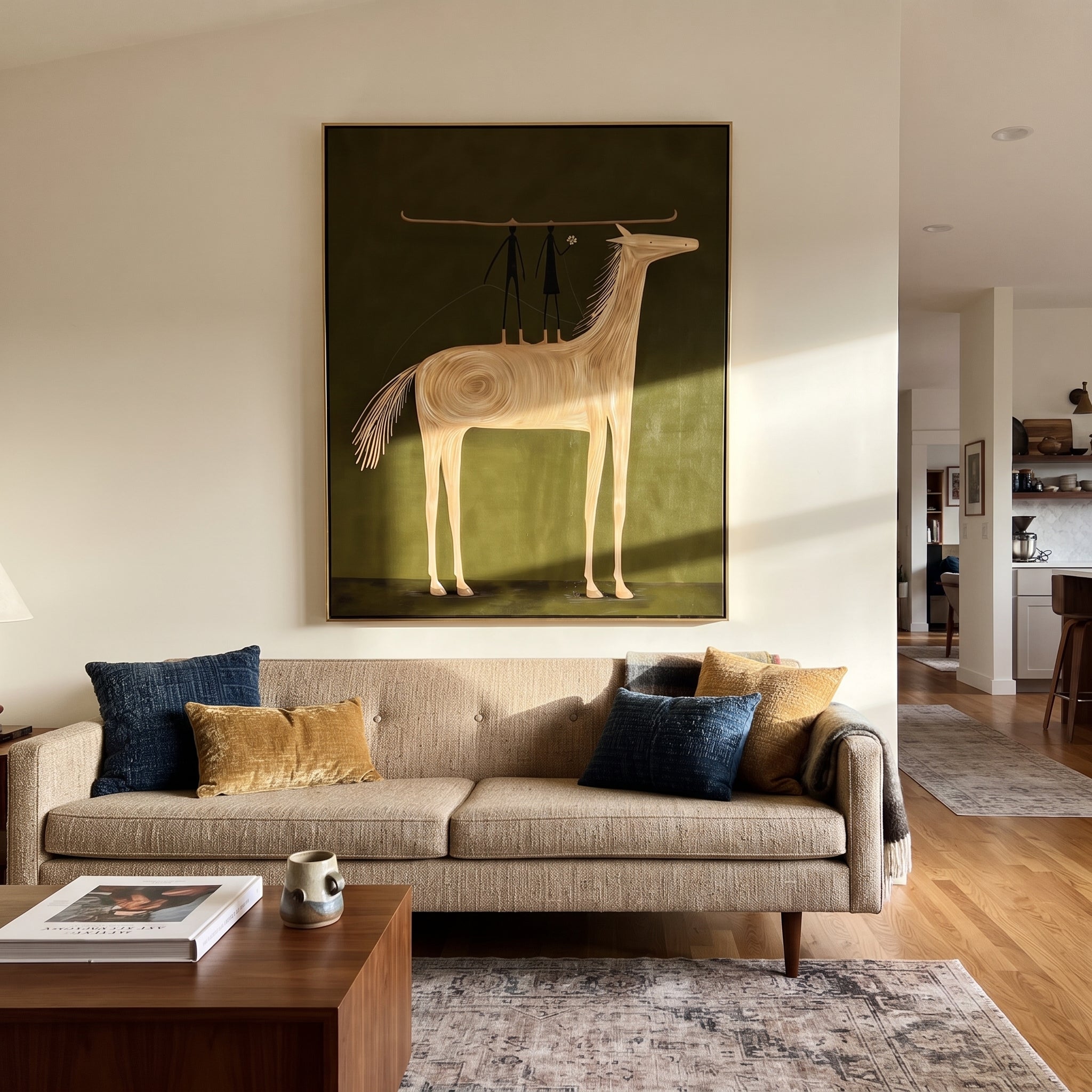 Two Figures Balance Ivory styled with wood, linen, and modern decor