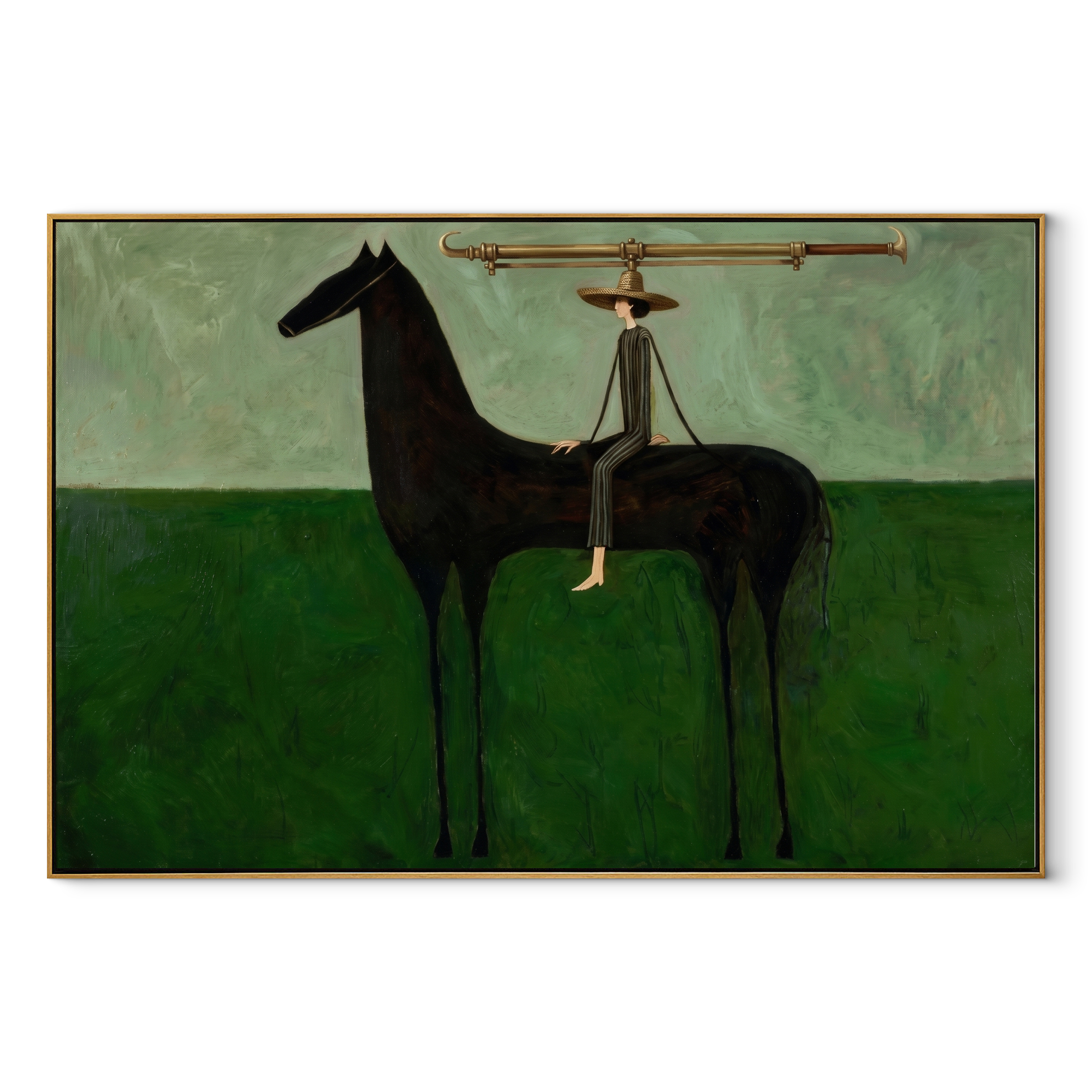 Long Bar Spans Meadow equestrian horse painting, horizontal canvas artwork