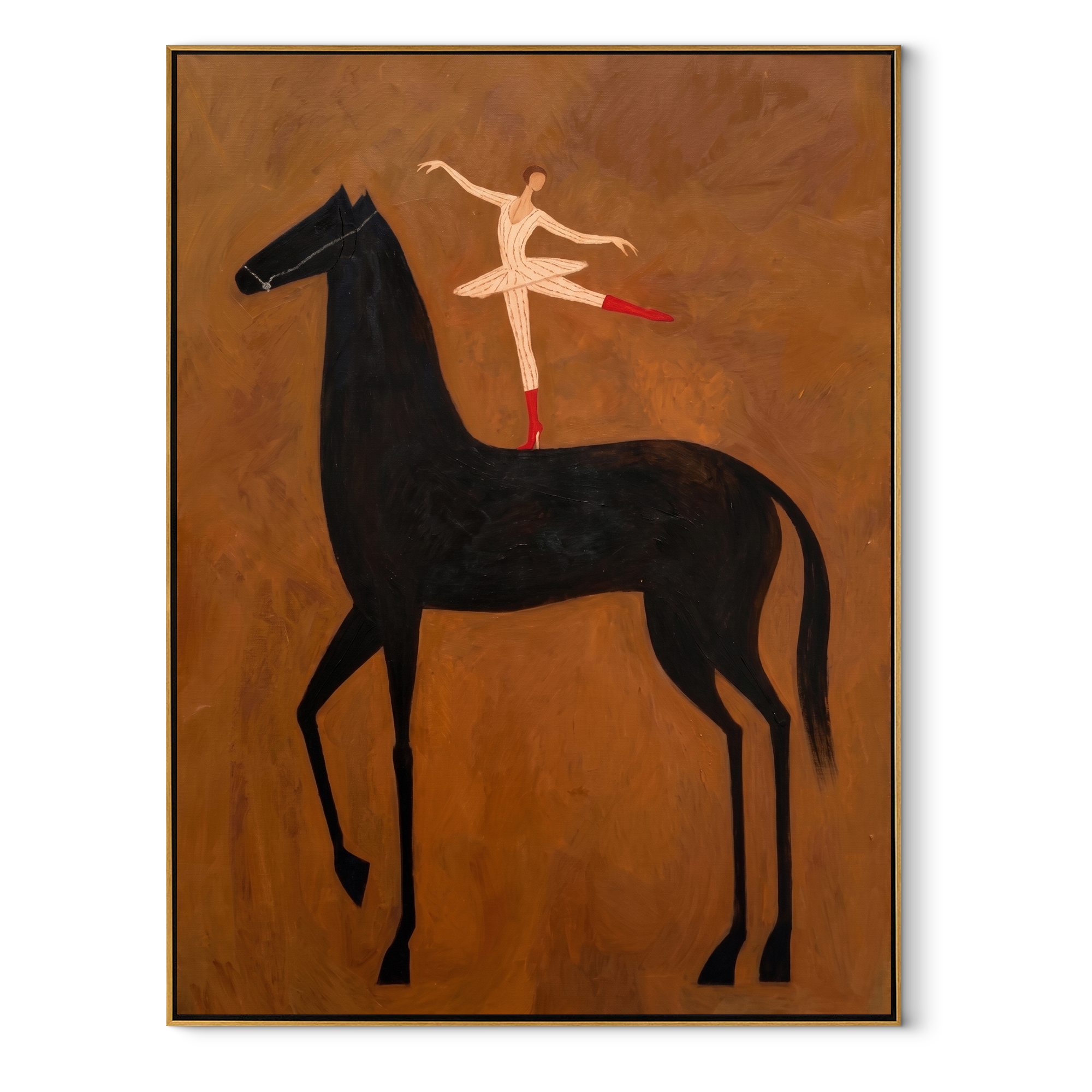 Dancer Turns Above Midnight equestrian horse painting, vertical canvas artwork