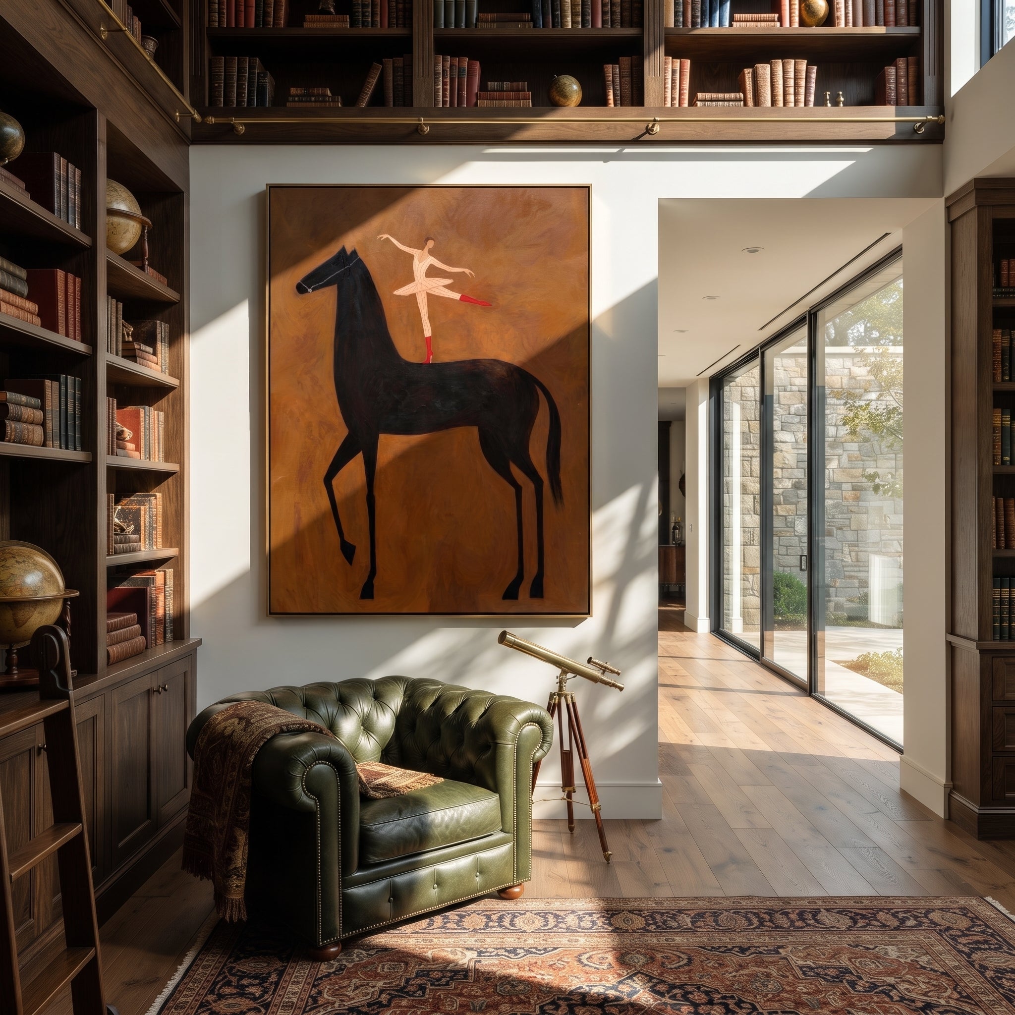 Dancer Turns Above Midnight displayed in a layered residential setting