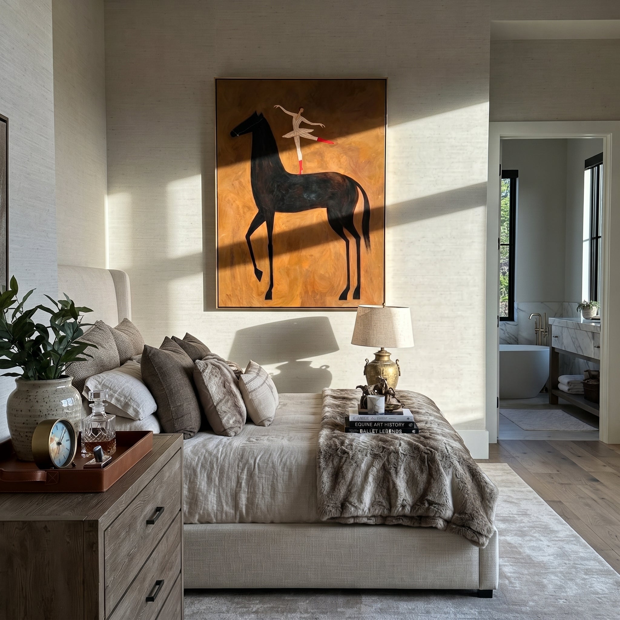 Dancer Turns Above Midnight styled with wood, linen, and modern decor