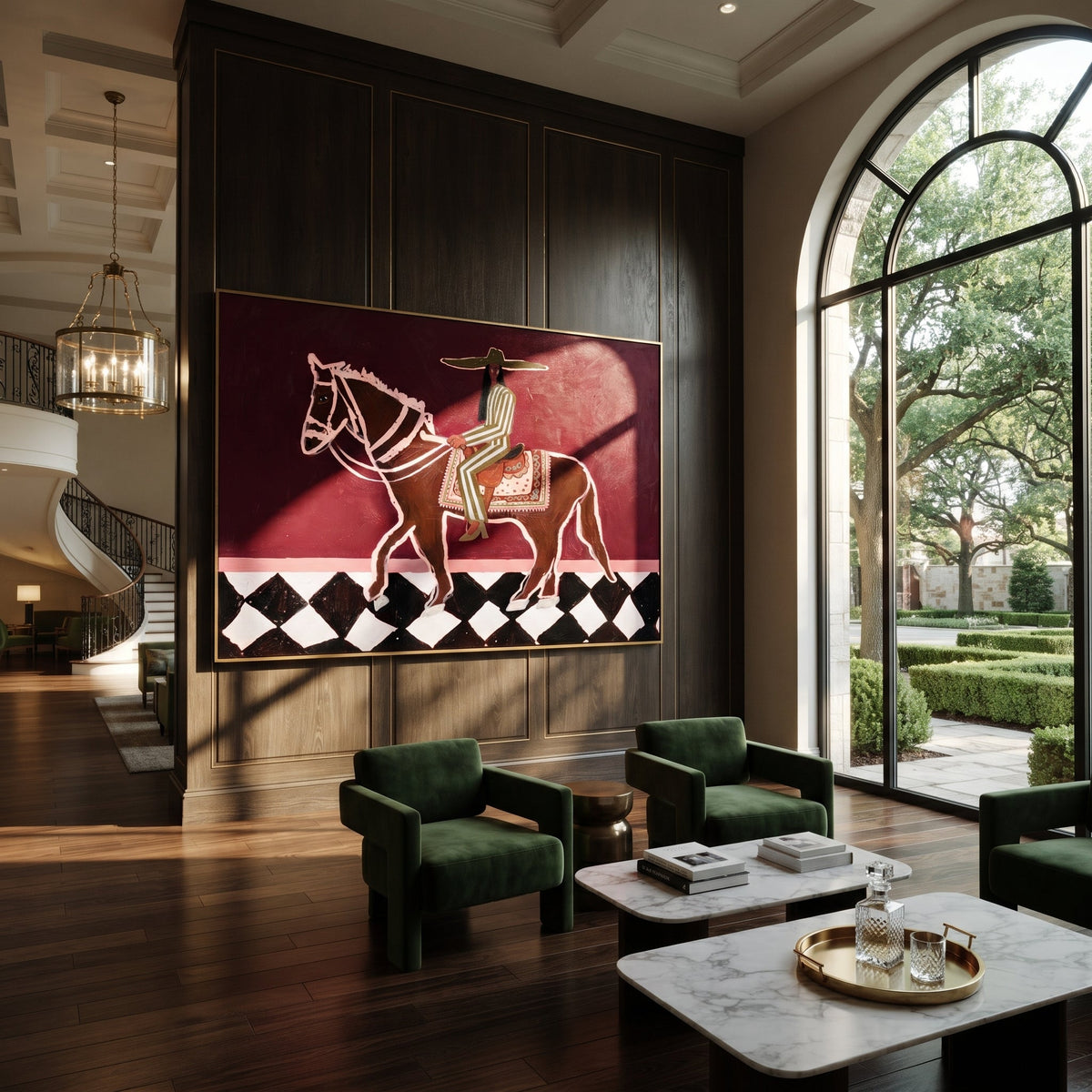 Checked Road Carries Rider presented as a colorful interior focal point