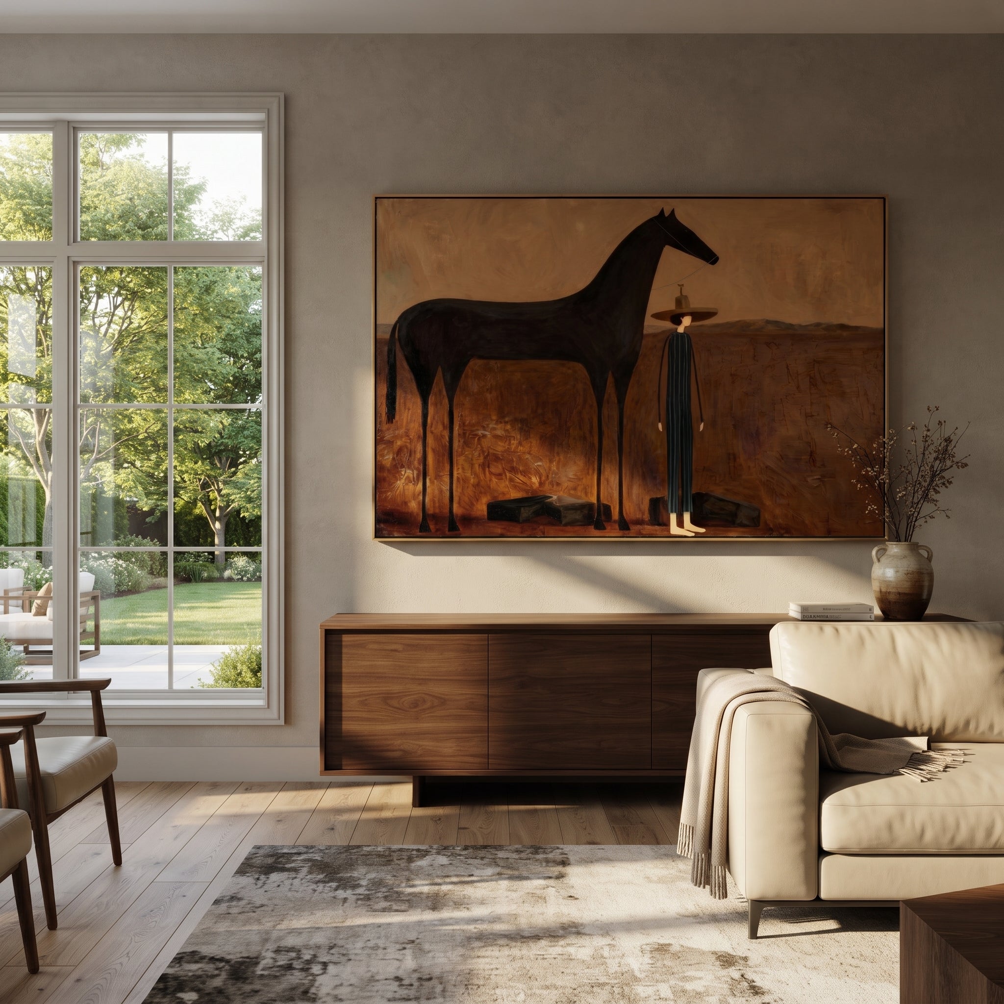 Shadow Horse Keeps Company displayed in a collected contemporary interior