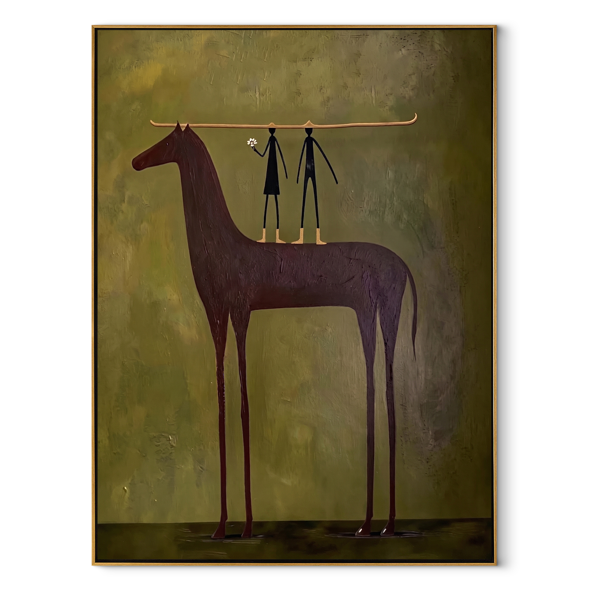 Two Figures Measure Stillness equestrian horse painting, vertical canvas artwork