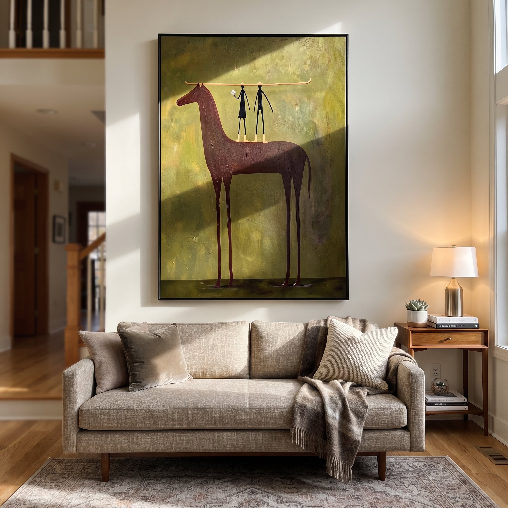 Two Figures Measure Stillness styled with wood, linen, and modern decor