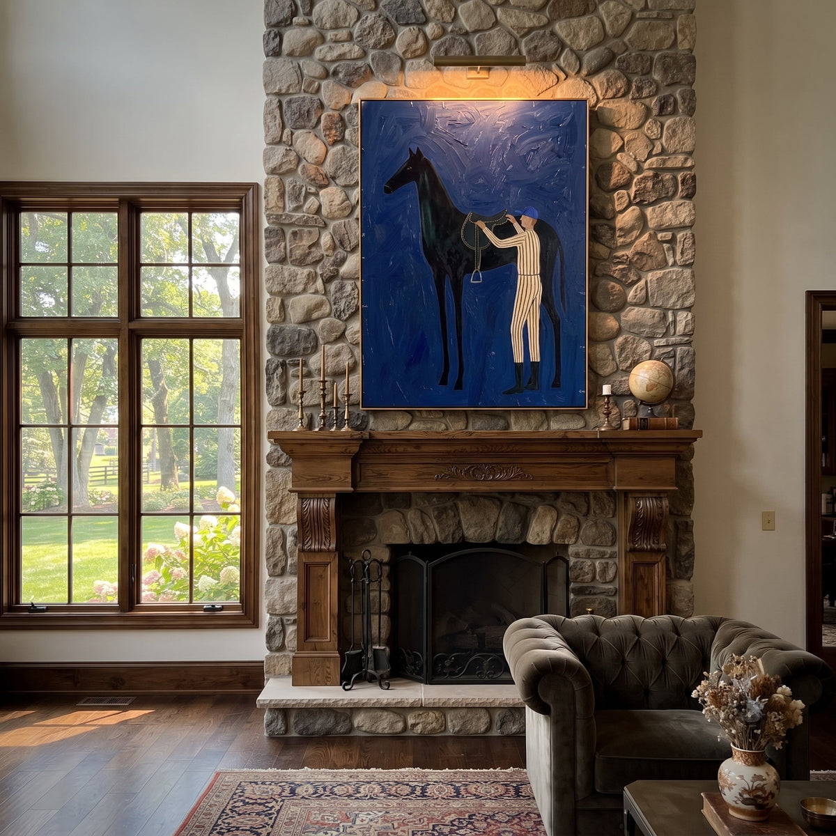 Silver Reins Meet Cobalt presented as a colorful interior focal point