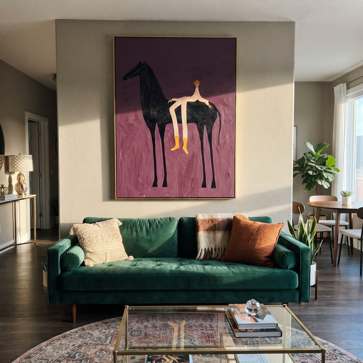 Yellow Boots Cross Violet presented as a colorful interior focal point