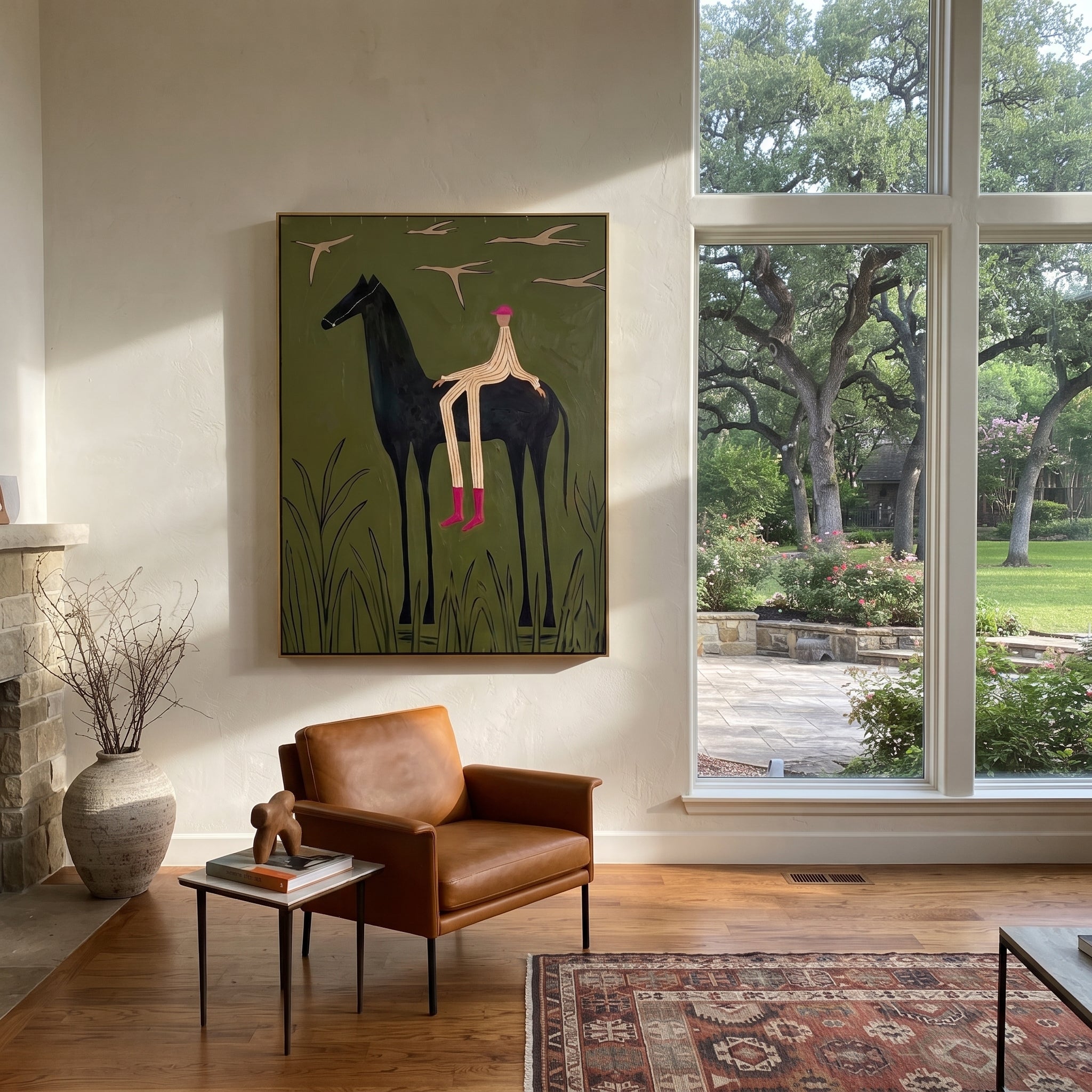 Pink Boots Watch Birds presented as a colorful interior focal point
