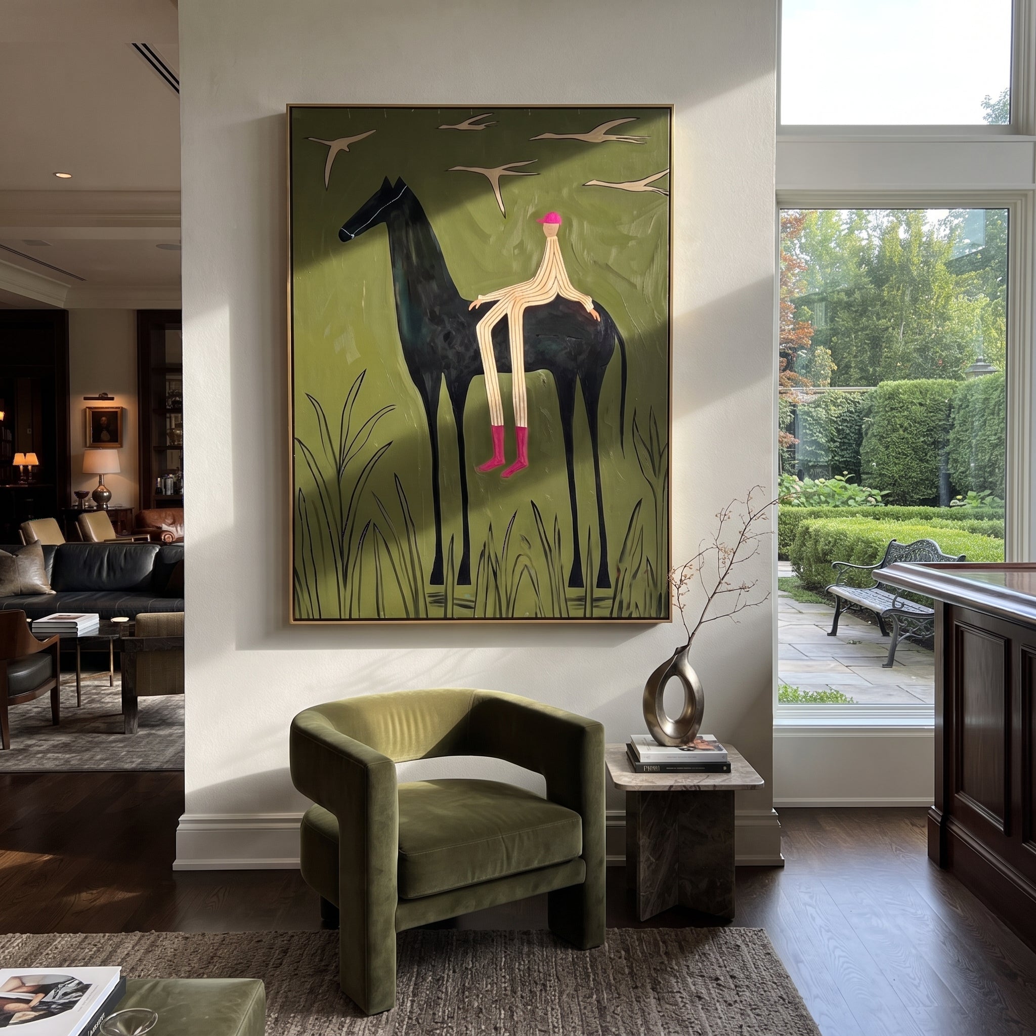 Pink Boots Watch Birds styled with wood, linen, and modern decor
