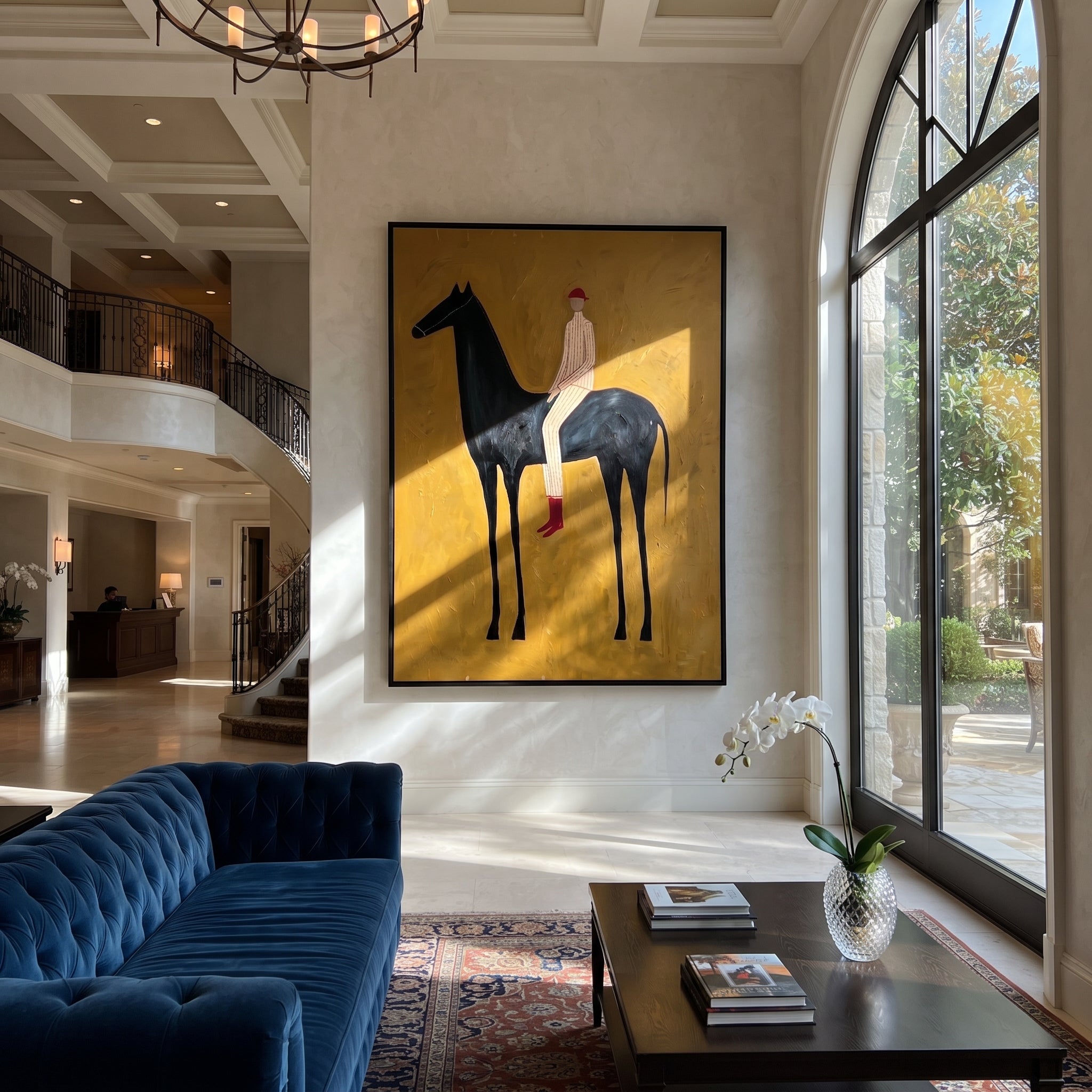 Ochre Field Lifts Rider displayed in a collected contemporary interior