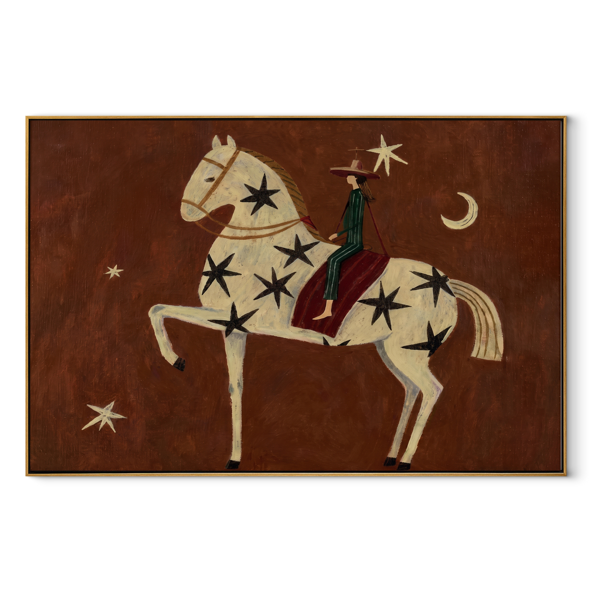 Star Horse Rises Moonward equestrian horse painting, horizontal canvas artwork