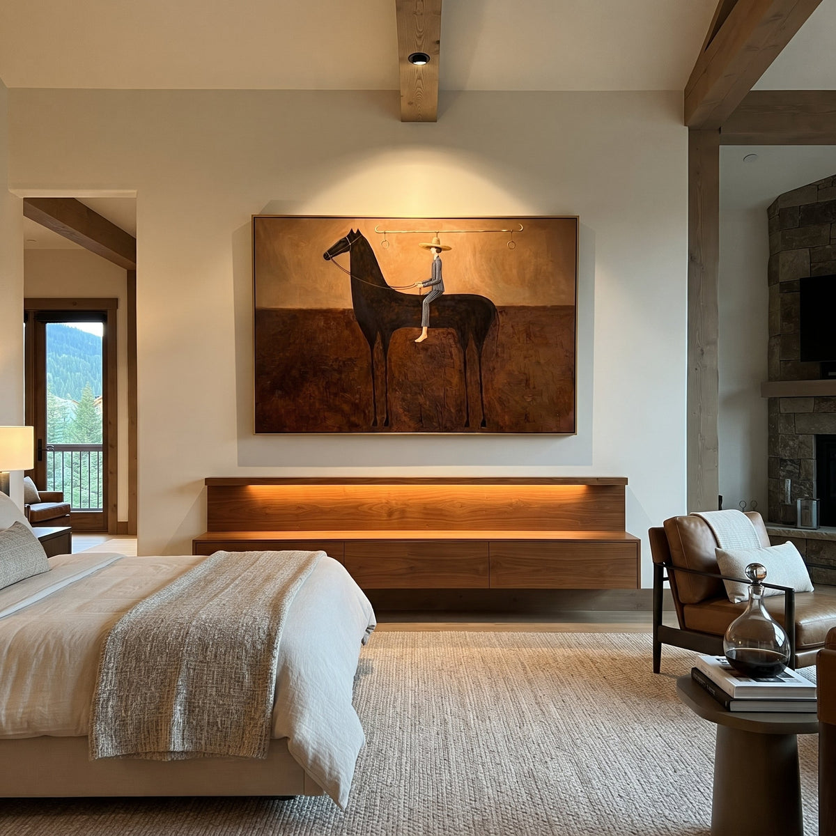 Long Reins Hold Earth styled with wood, linen, and modern decor