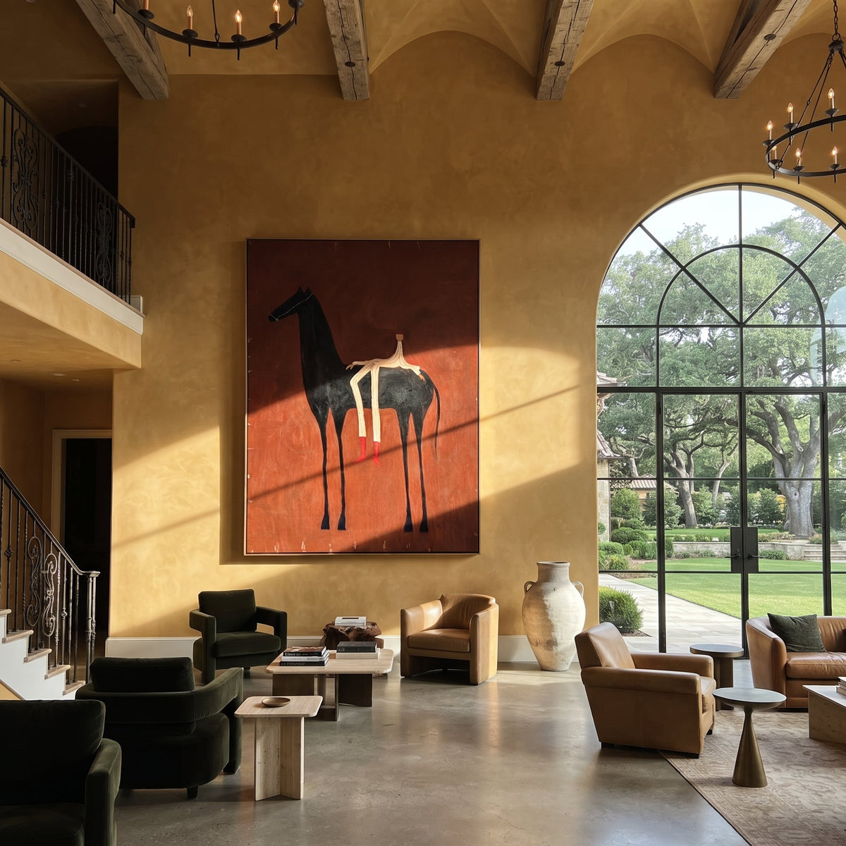 Ember Horse Bears Stripes displayed in a layered residential setting