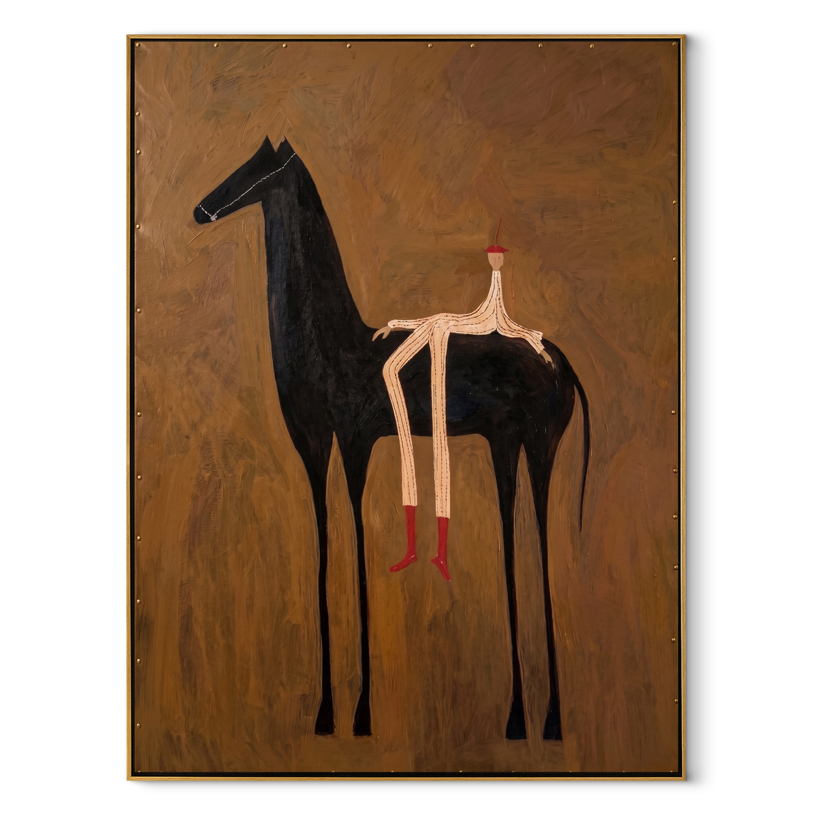 Long Legs Rest Midnight equestrian horse painting, vertical canvas artwork