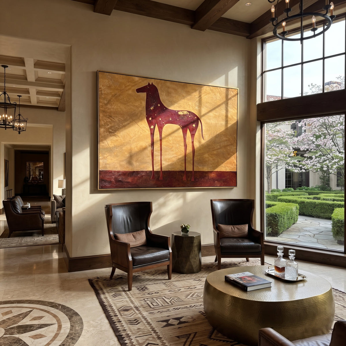 Constellations Rest on Burgundy displayed in a collected contemporary interior