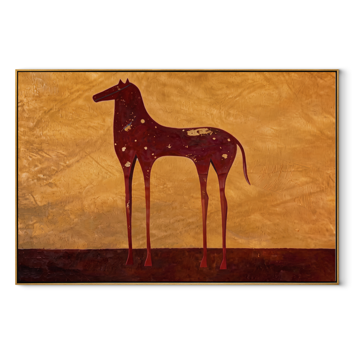 Constellations Rest on Burgundy equestrian horse painting, horizontal canvas artwork