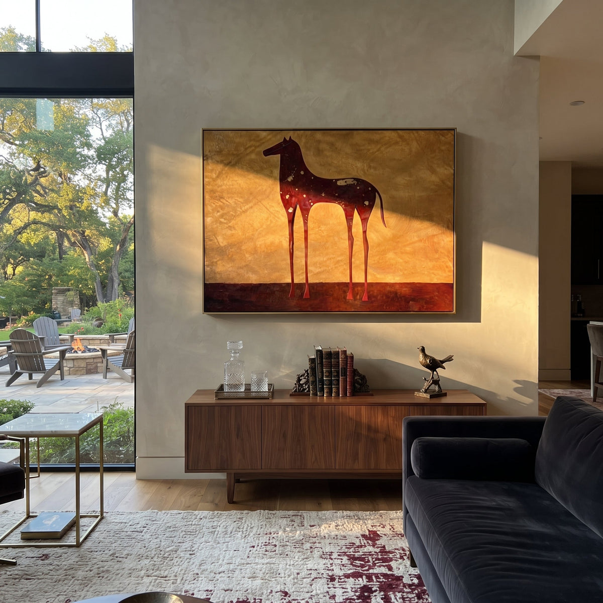 Constellations Rest on Burgundy styled with warm modern furnishings