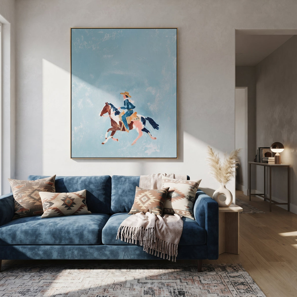 Blue Sky Carries Gallop styled with warm modern furnishings