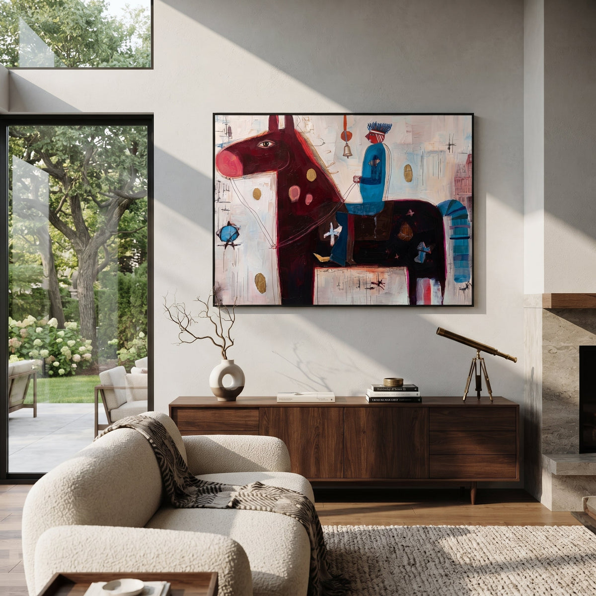 Blue Rider Guards Burgundy displayed in a layered residential setting