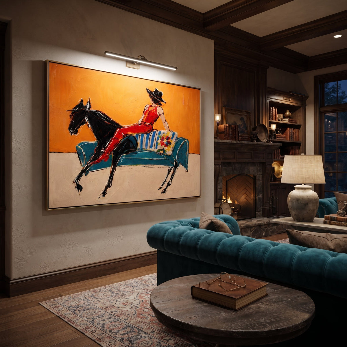 Red Boots Chase Orange displayed in a layered residential setting