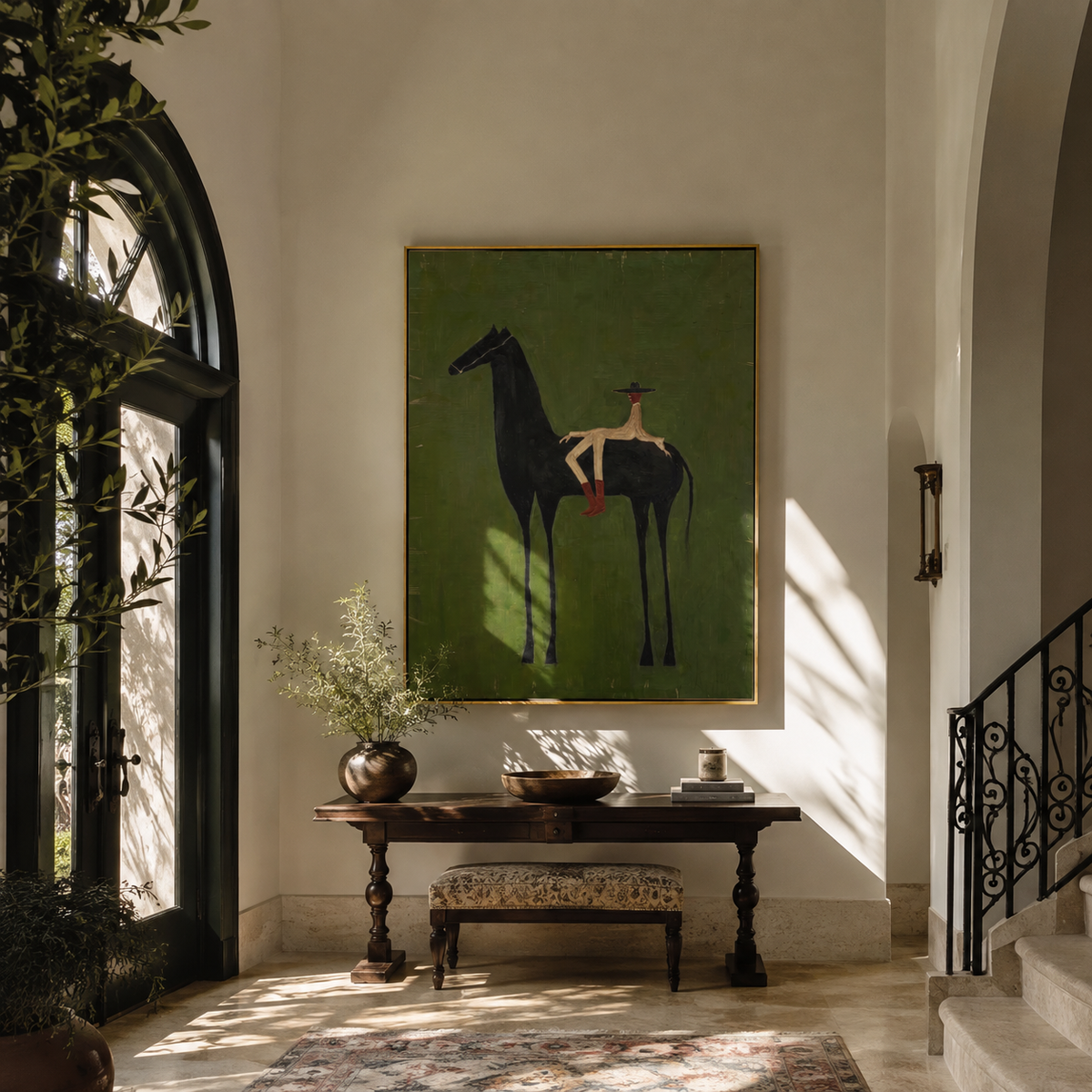 Small Rider Measures Green displayed in a layered residential setting