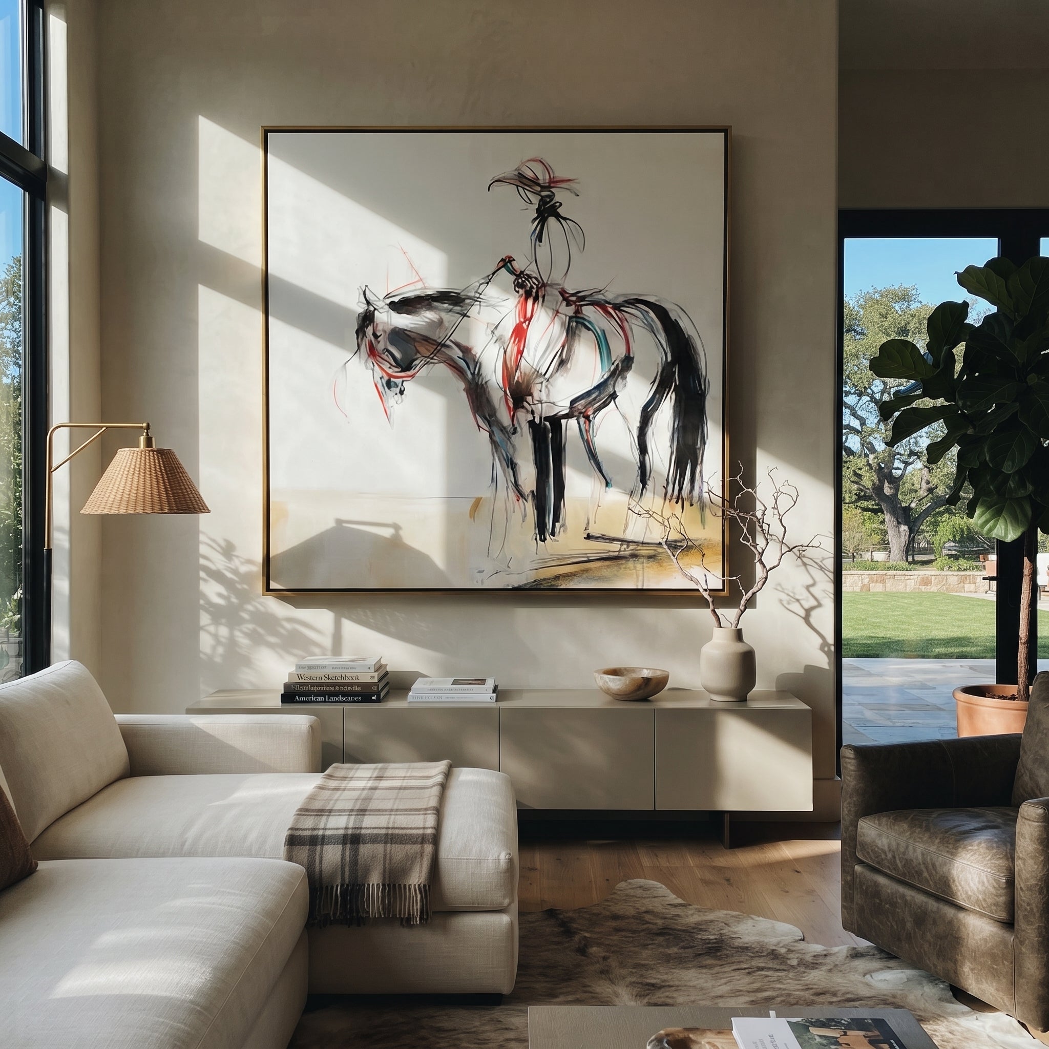 Loose Lines Carry Poise displayed in a collected contemporary interior