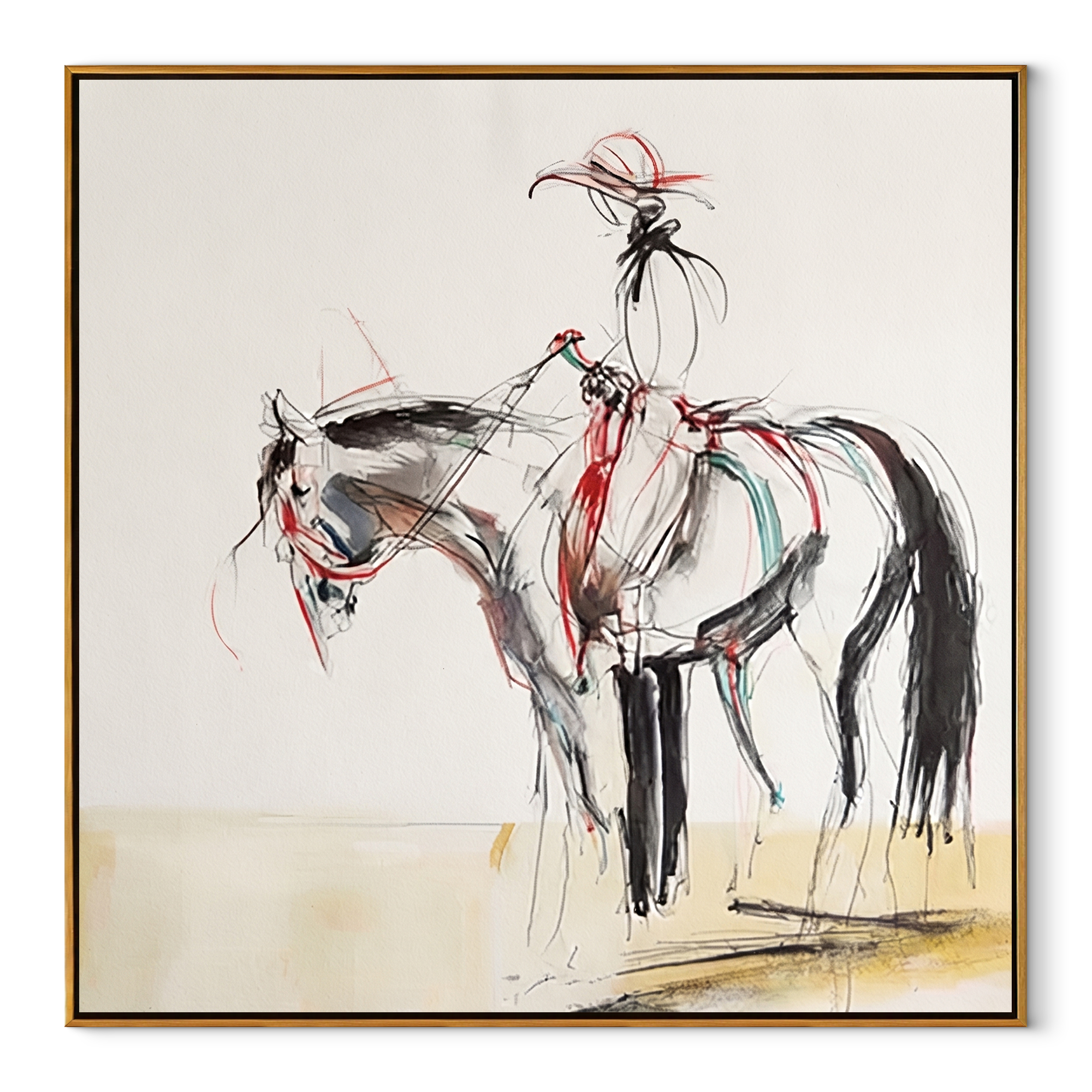 Loose Lines Carry Poise equestrian horse painting, square canvas artwork