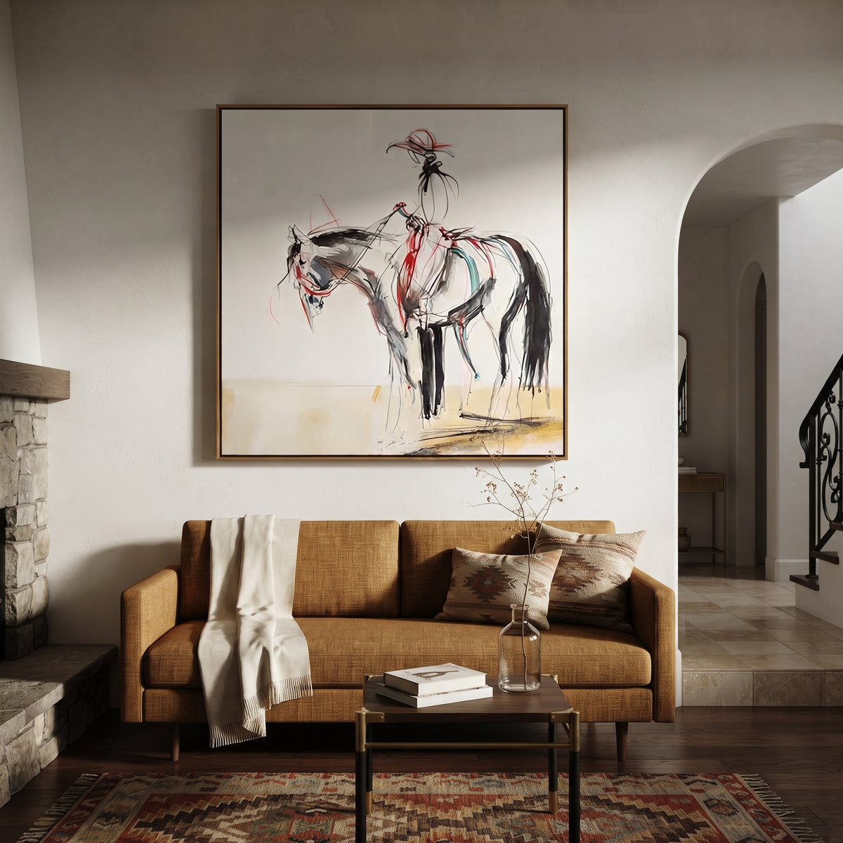 Loose Lines Carry Poise displayed in a layered residential setting