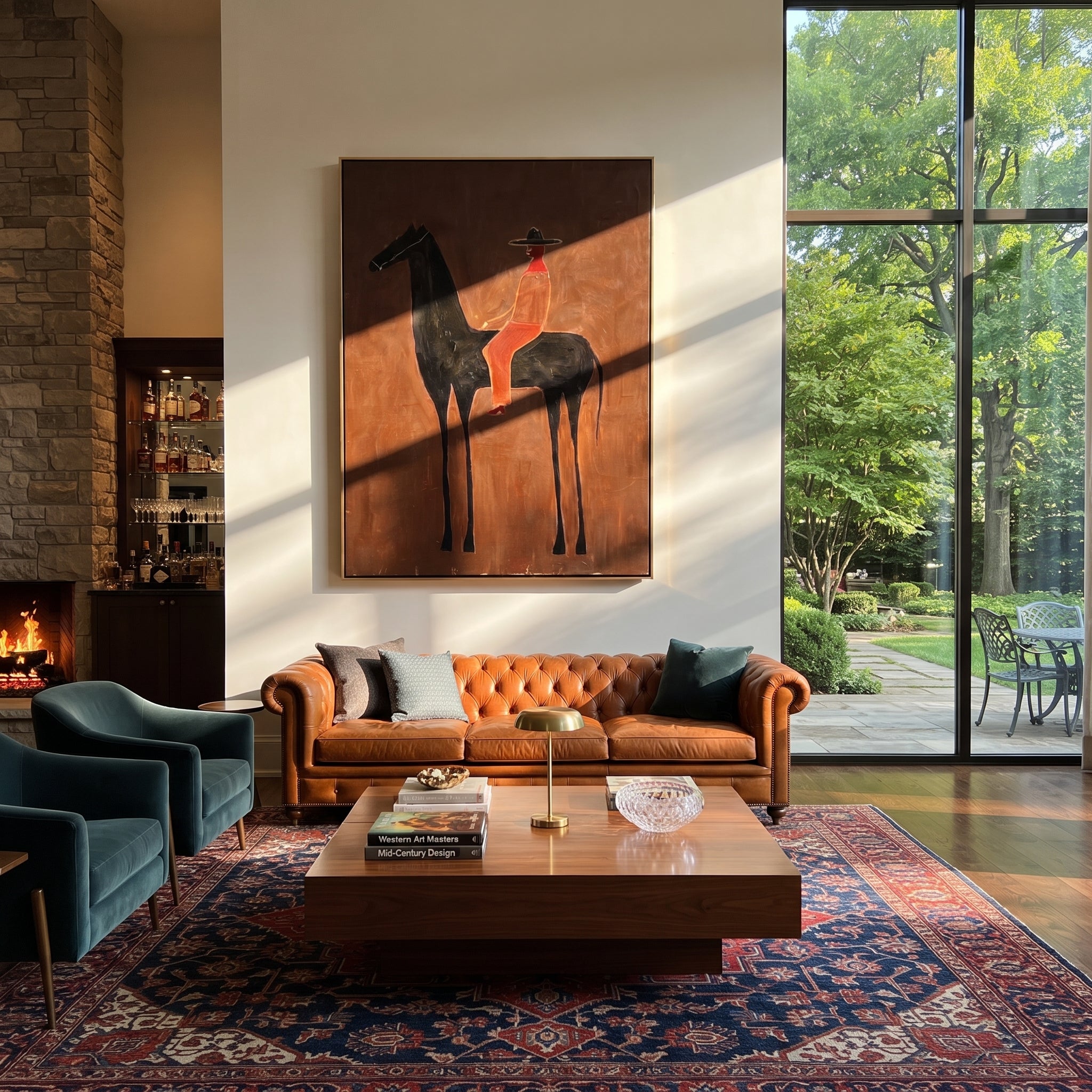 Scarlet Rider Crosses Umber presented as a colorful interior focal point