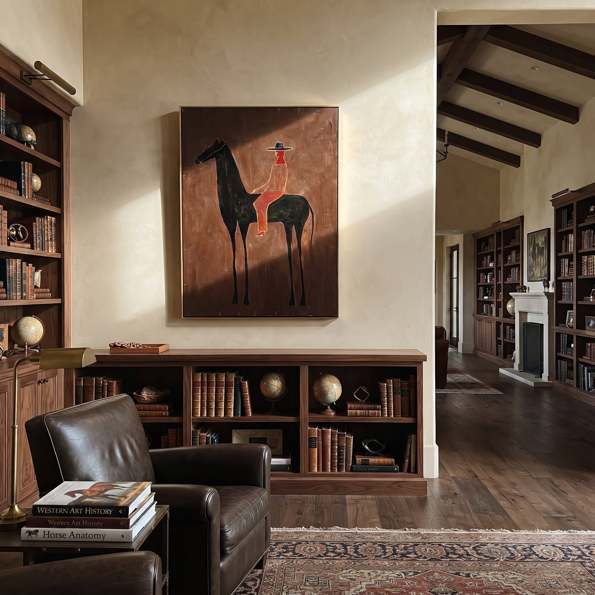 Scarlet Rider Crosses Umber displayed in a layered residential setting