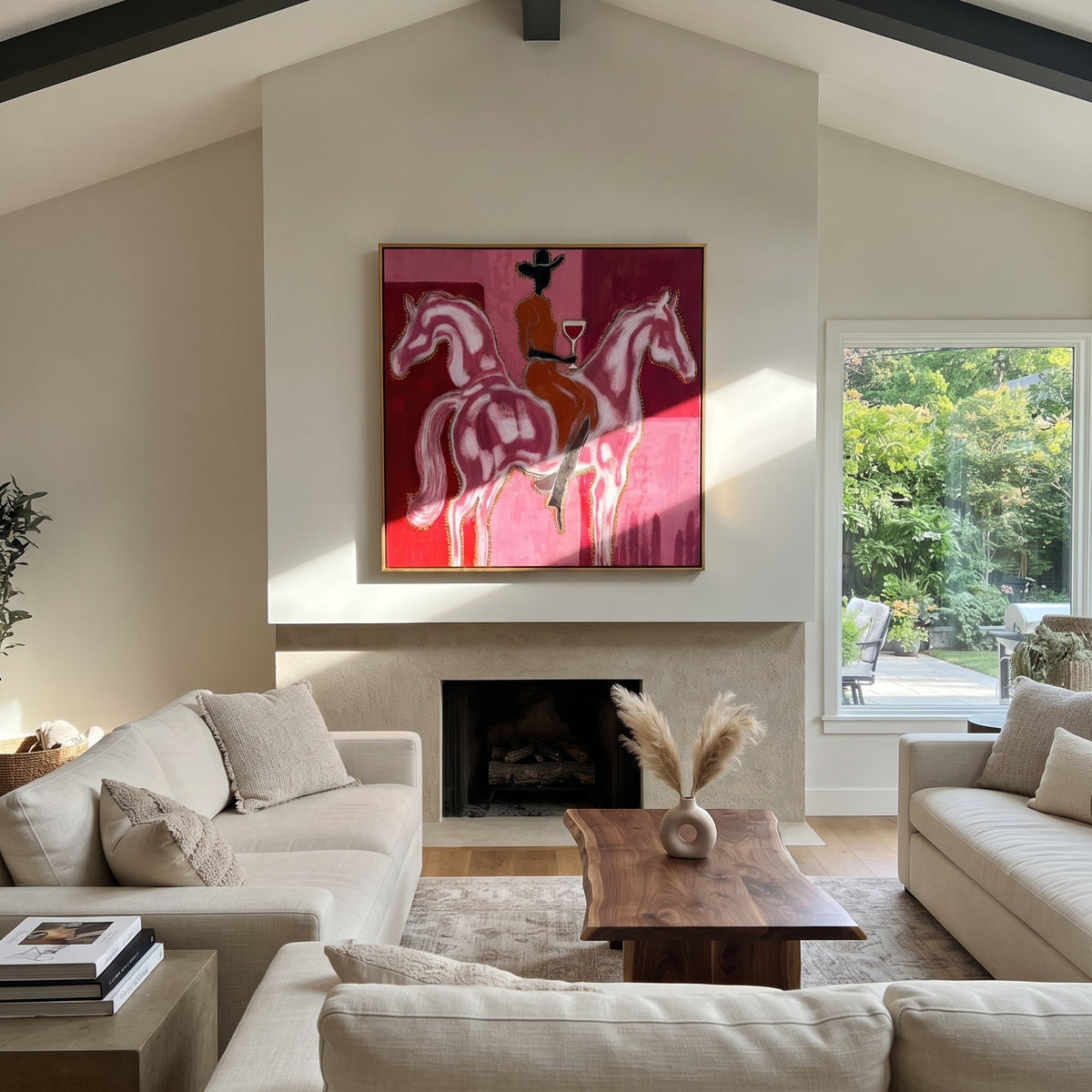 Twin Horses Raise Wine displayed in a collected contemporary interior