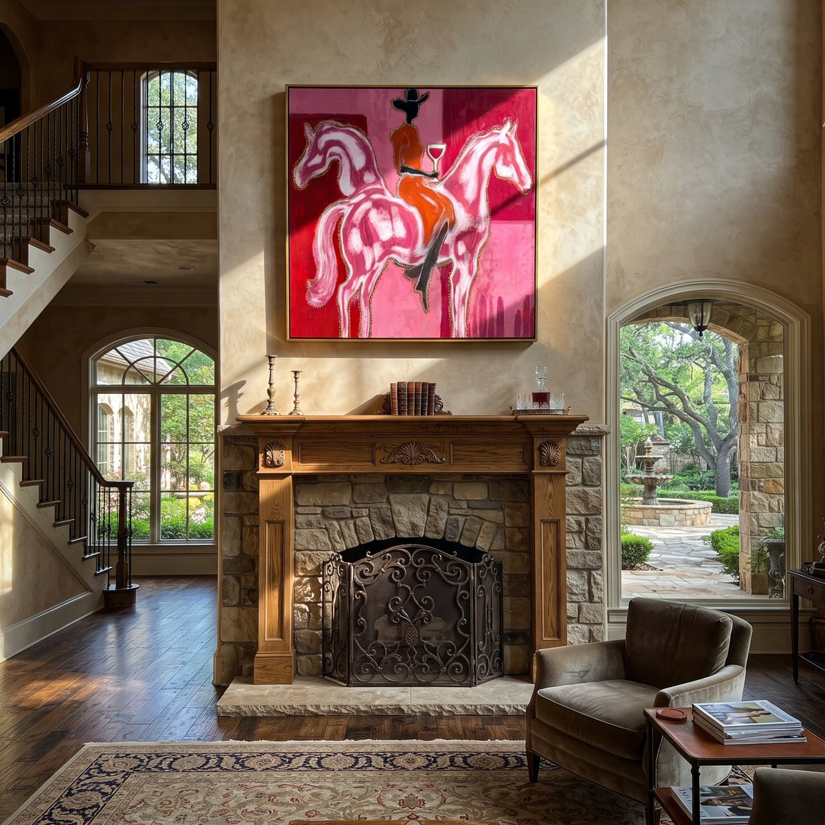 Twin Horses Raise Wine styled with warm modern furnishings