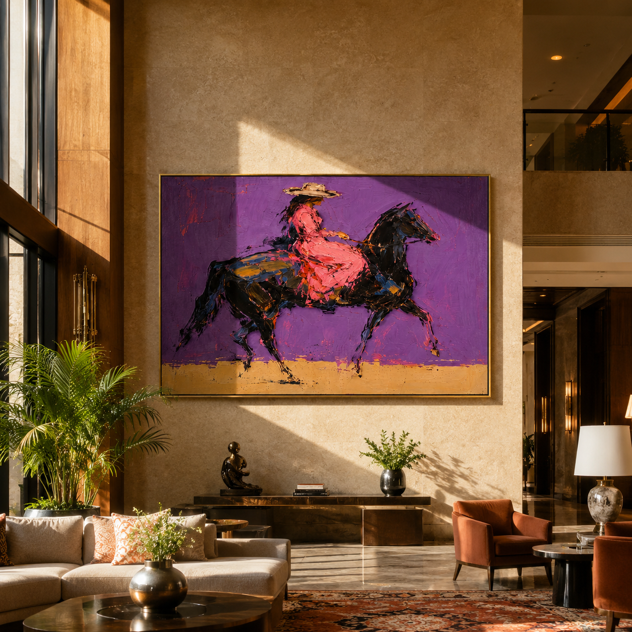 Violet Gallop Breaks Gold displayed in a layered residential setting