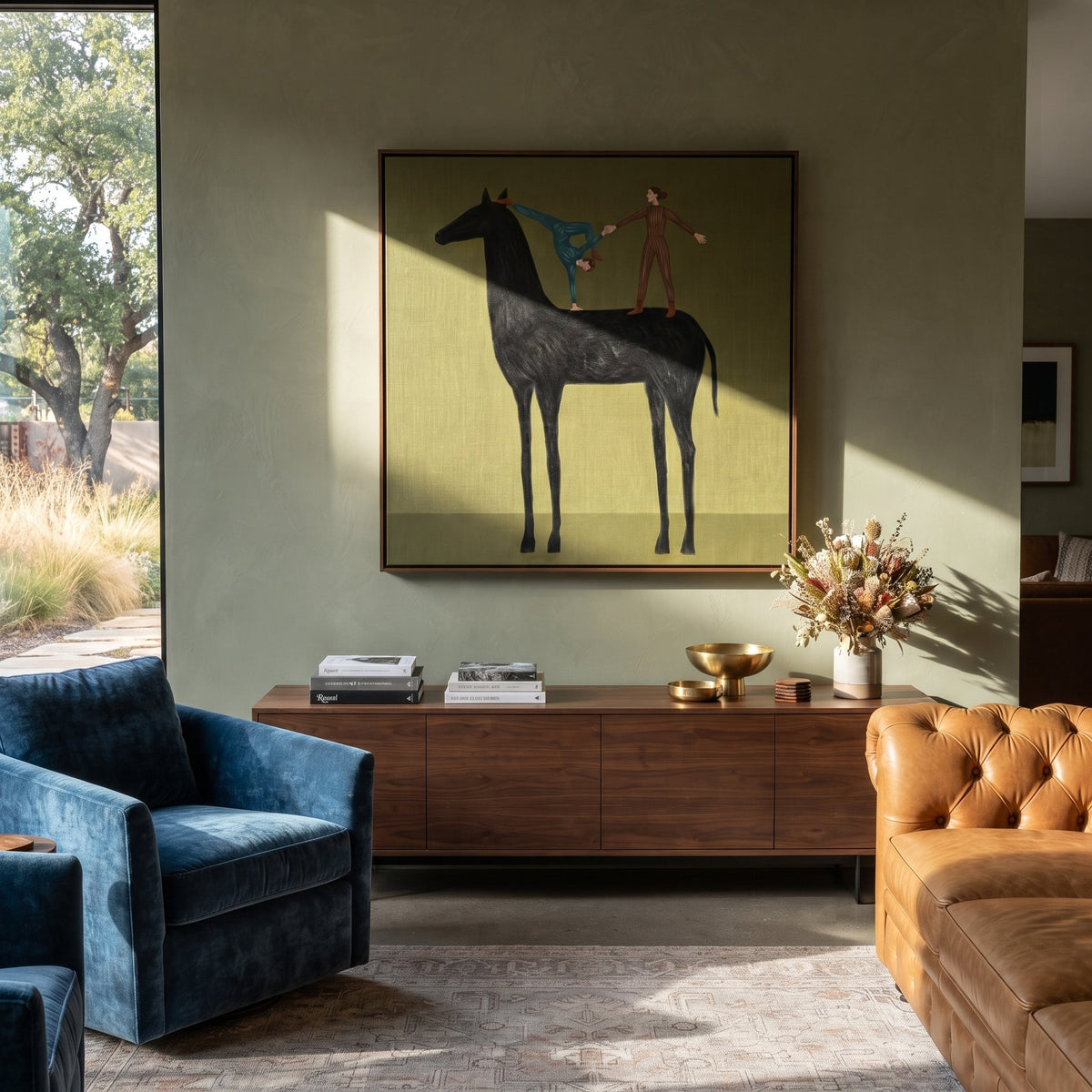 Two Acrobats Test Balance styled with wood, linen, and modern decor