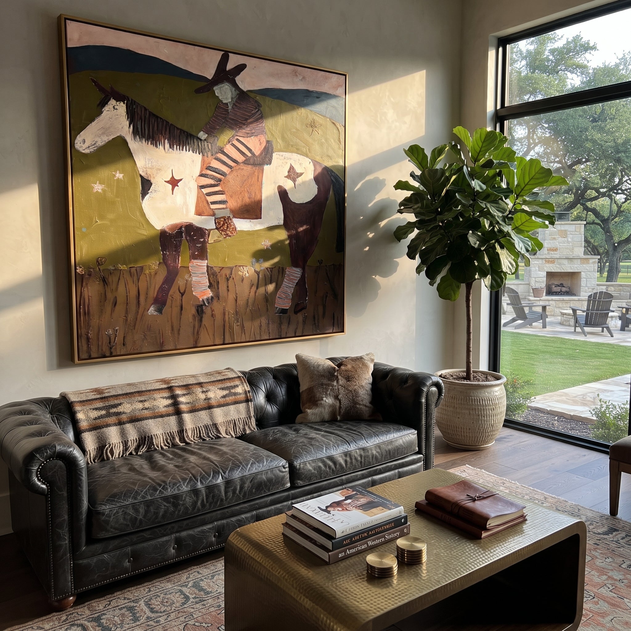 Stars Follow Striped Rider displayed in a collected contemporary interior