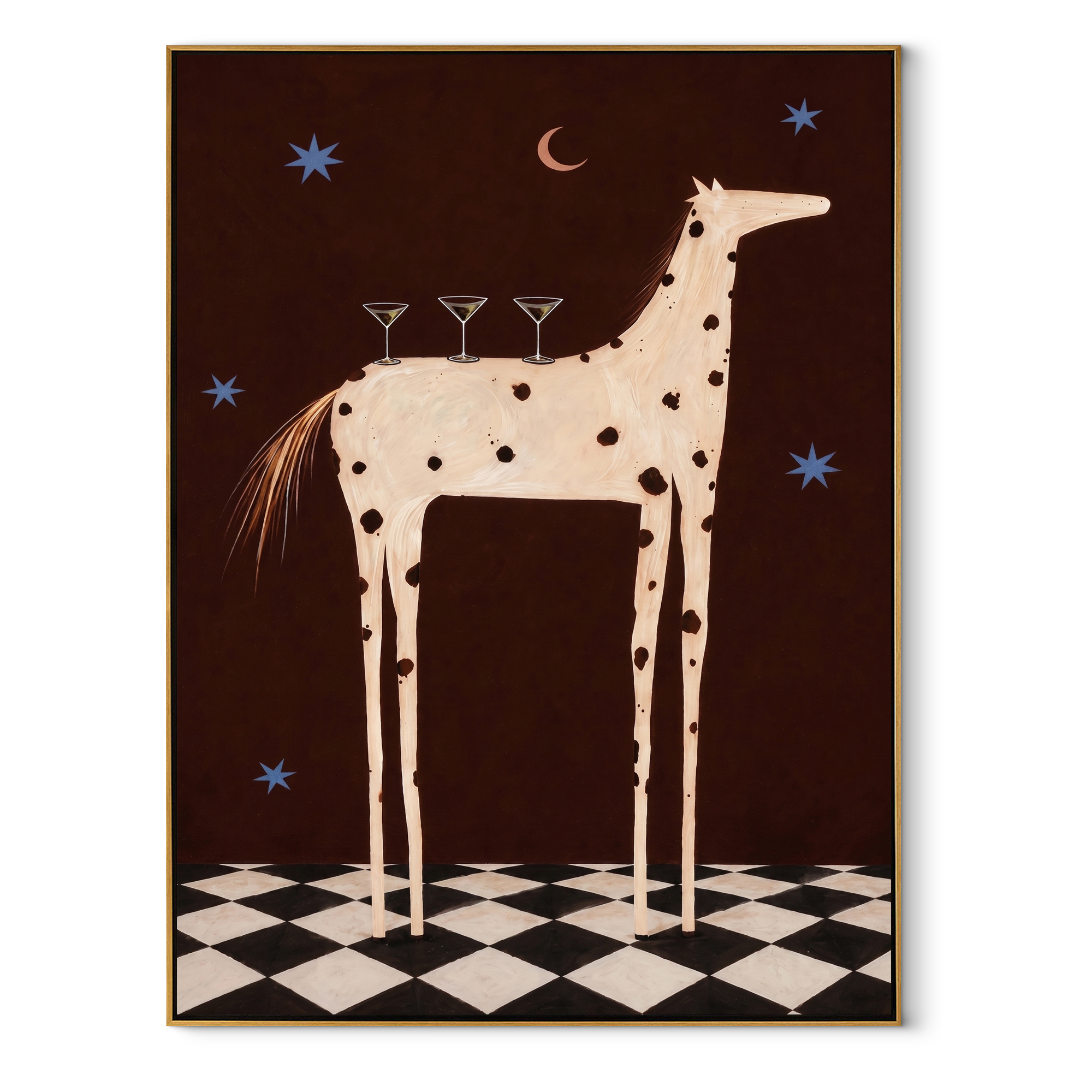 Three Martinis Crown Dapples equestrian horse painting, vertical canvas artwork
