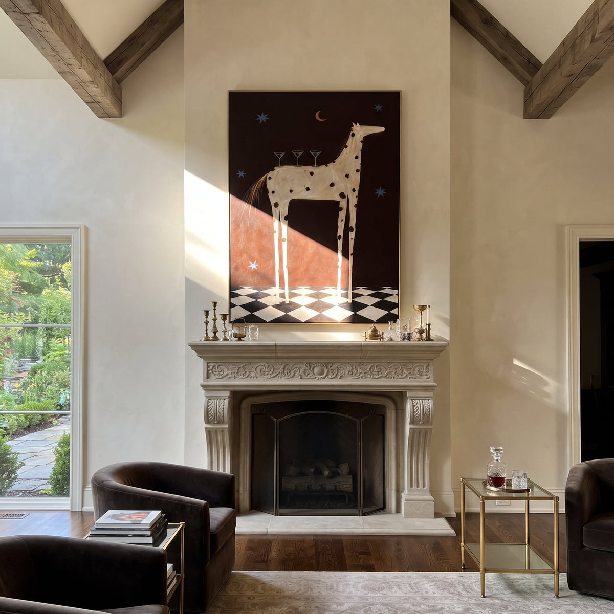 Three Martinis Crown Dapples styled with warm modern furnishings