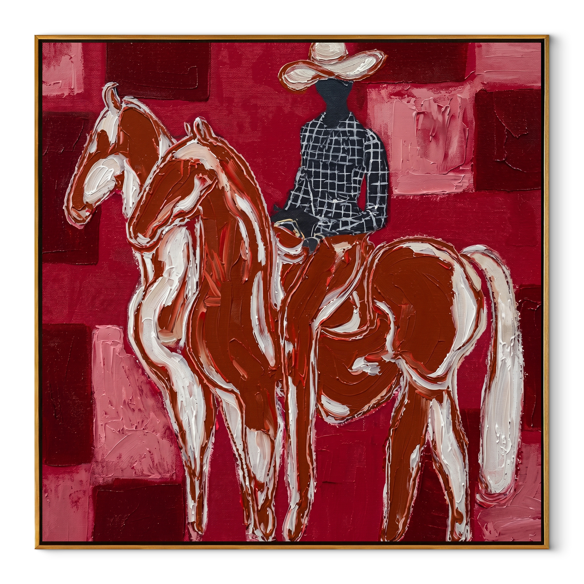 White Horses Face Away equestrian horse painting, square canvas artwork