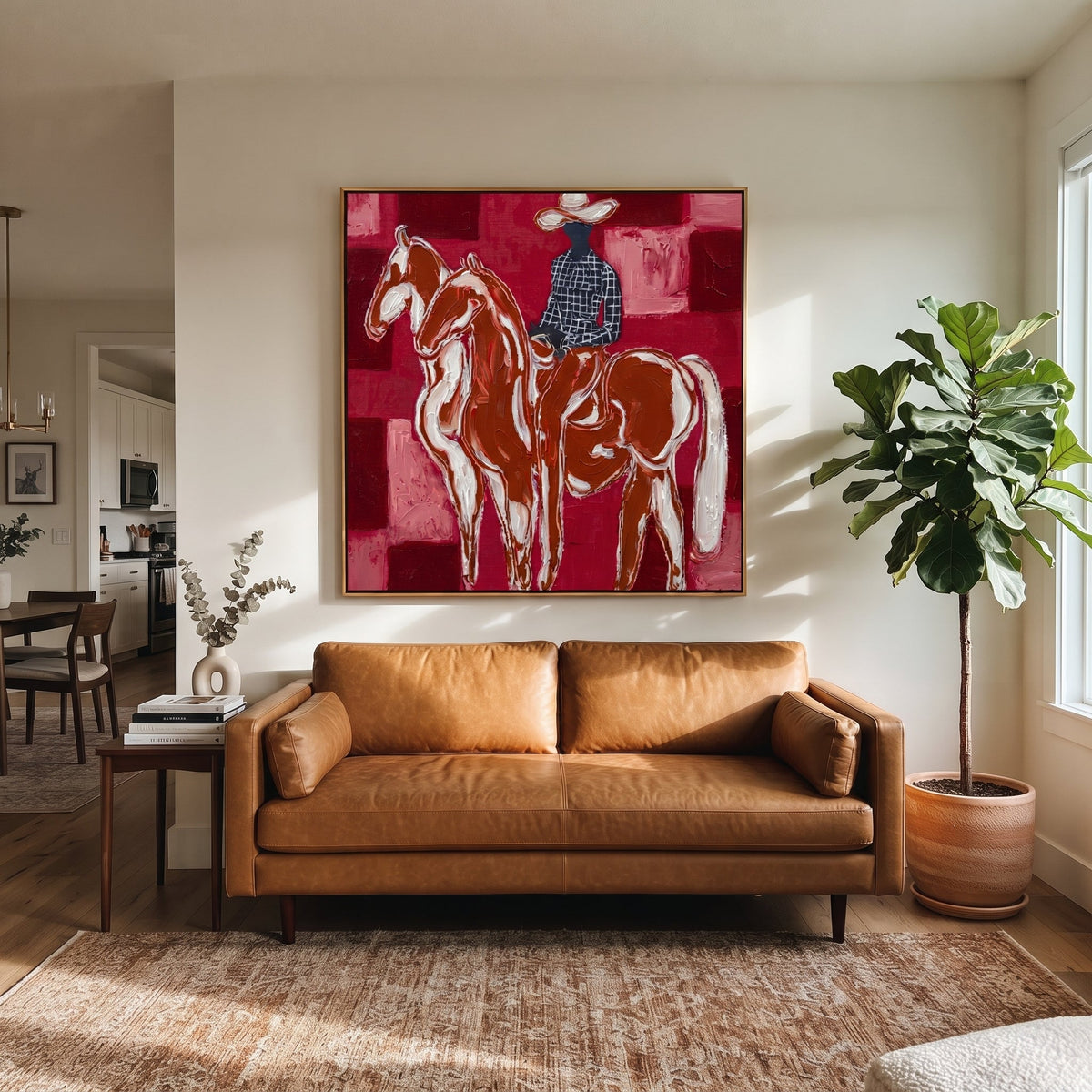 White Horses Face Away displayed in a layered residential setting