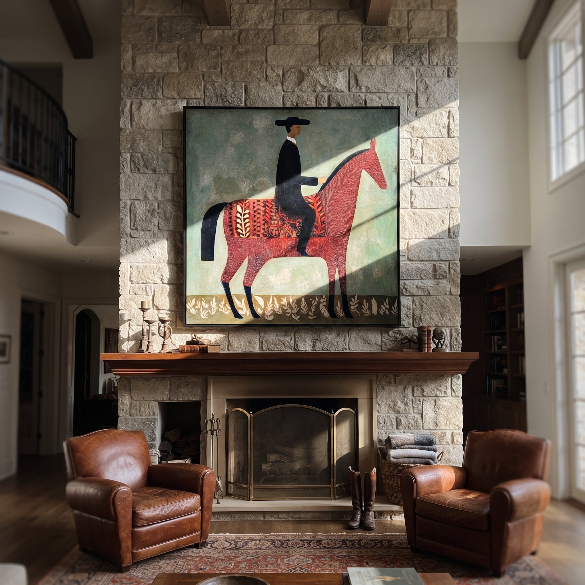 Patterned Saddle Meets Sage presented as a colorful interior focal point