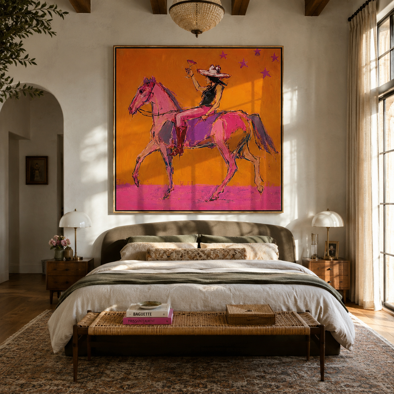 Pink Horses Race Sunlight displayed in a collected contemporary interior