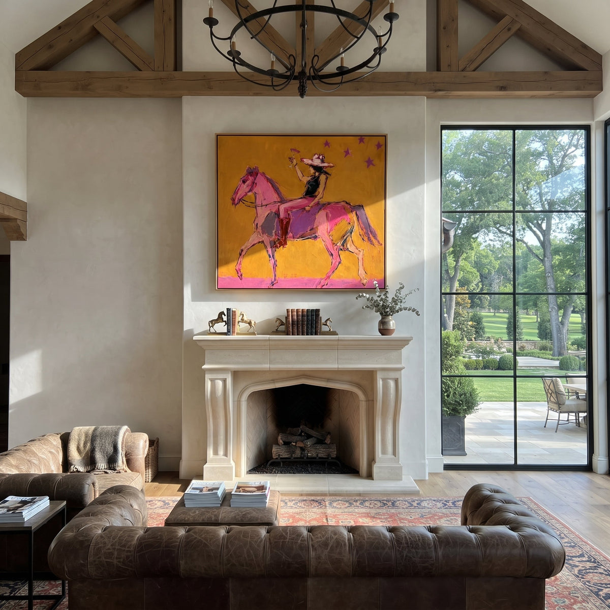 Pink Horses Race Sunlight presented as a colorful interior focal point
