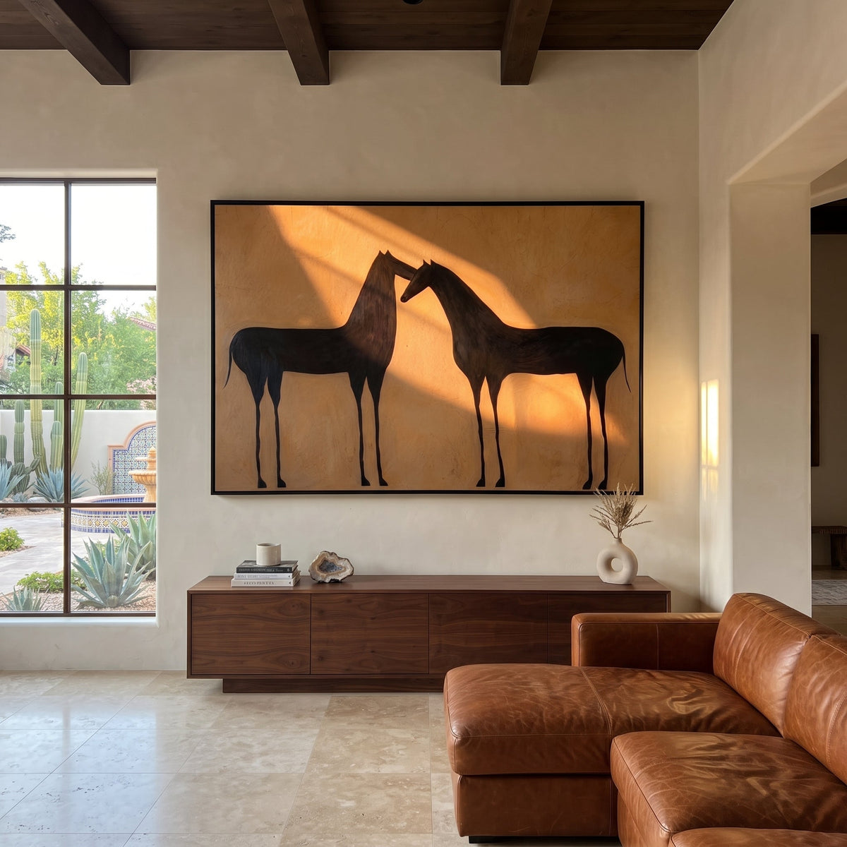 Two Shadows Meet Warmth displayed in a collected contemporary interior
